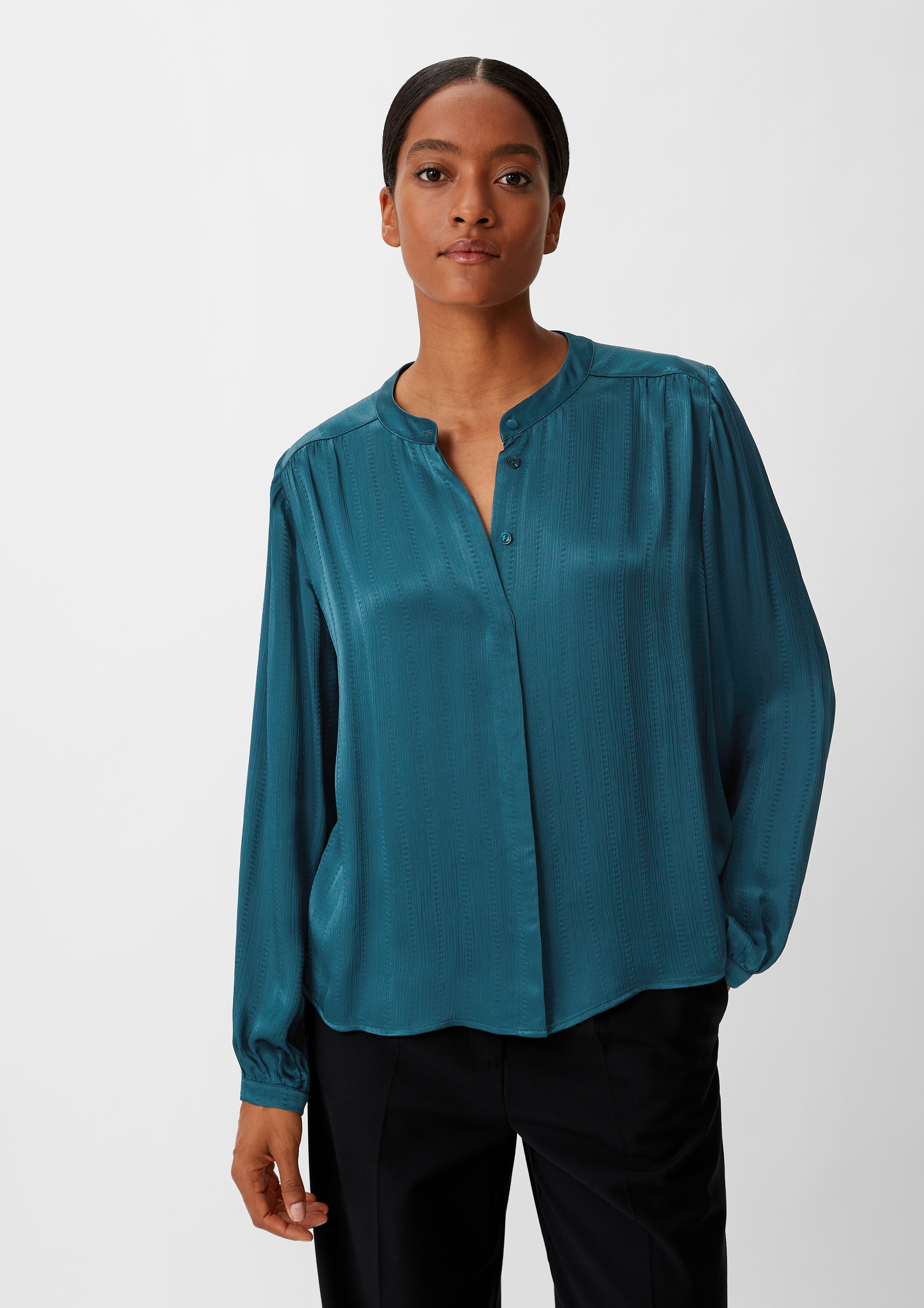 Satin blouse with a patterned texture - petrol