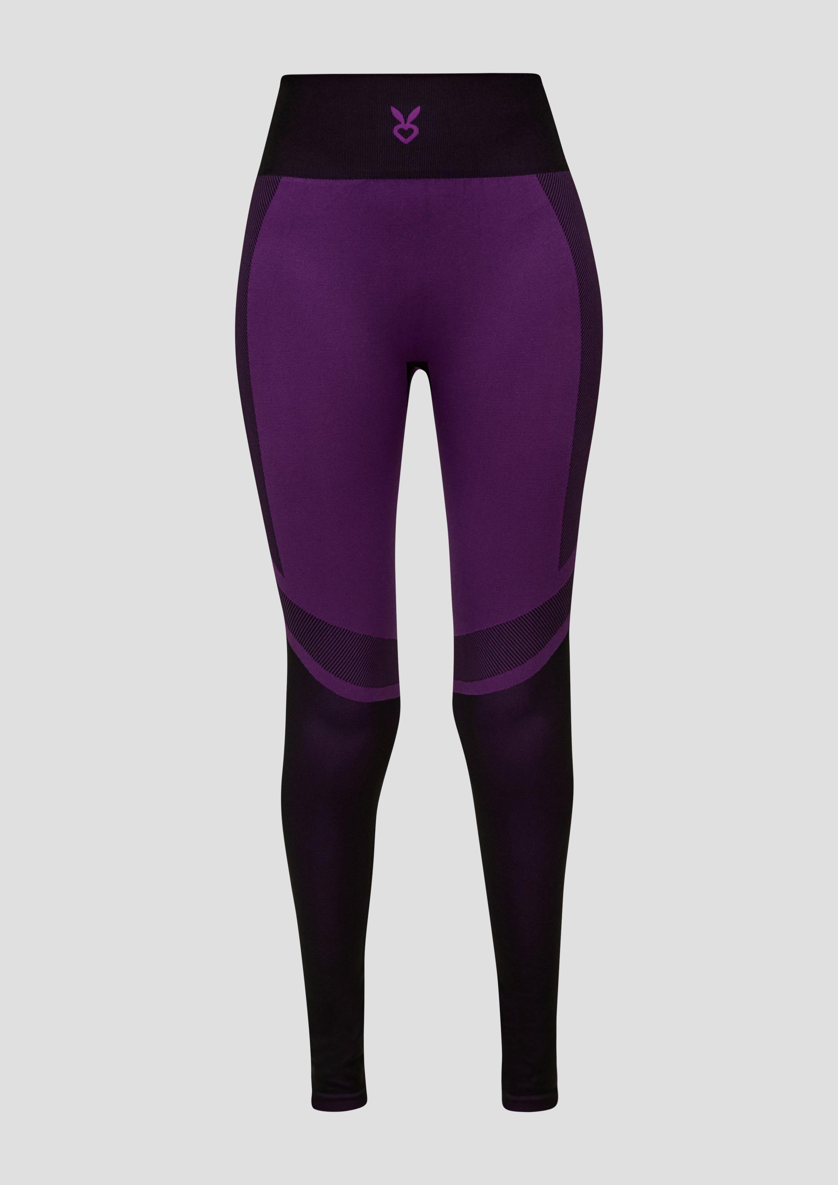 QS - Slim: Sportleggings aus Interlockjersey, Damen, lila|schwarz