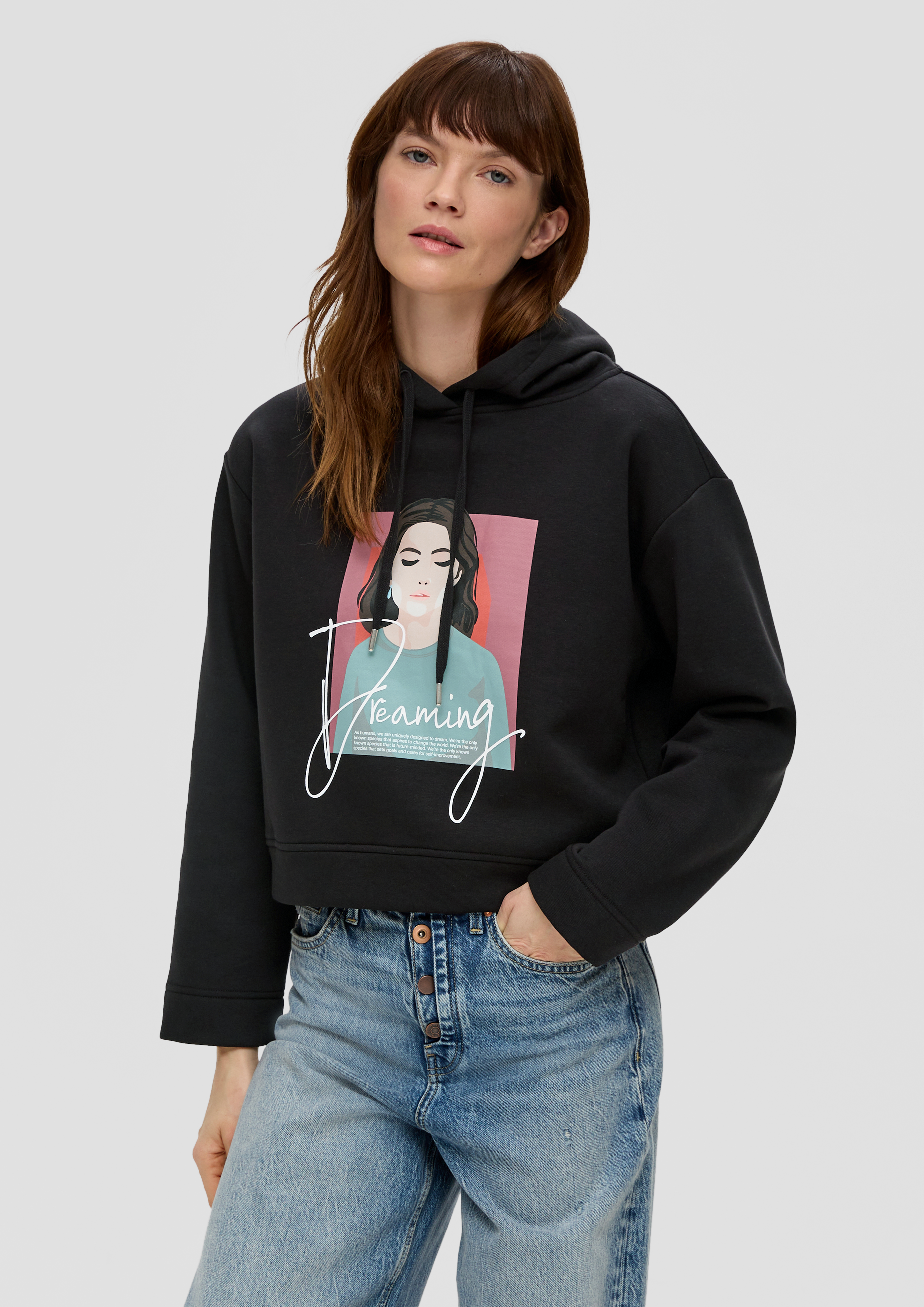 Girl wearing only online hoodie