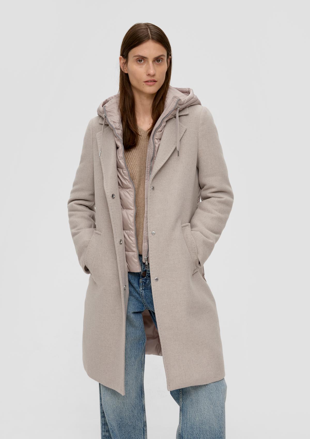 Hooded coat in a mix of materials