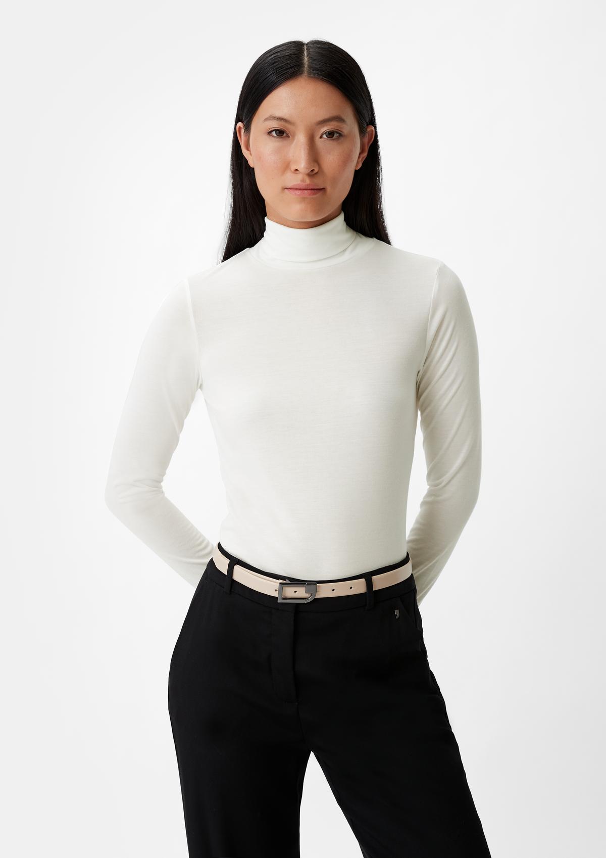 Polo neck jumper in a micro-modal blend - white | Comma