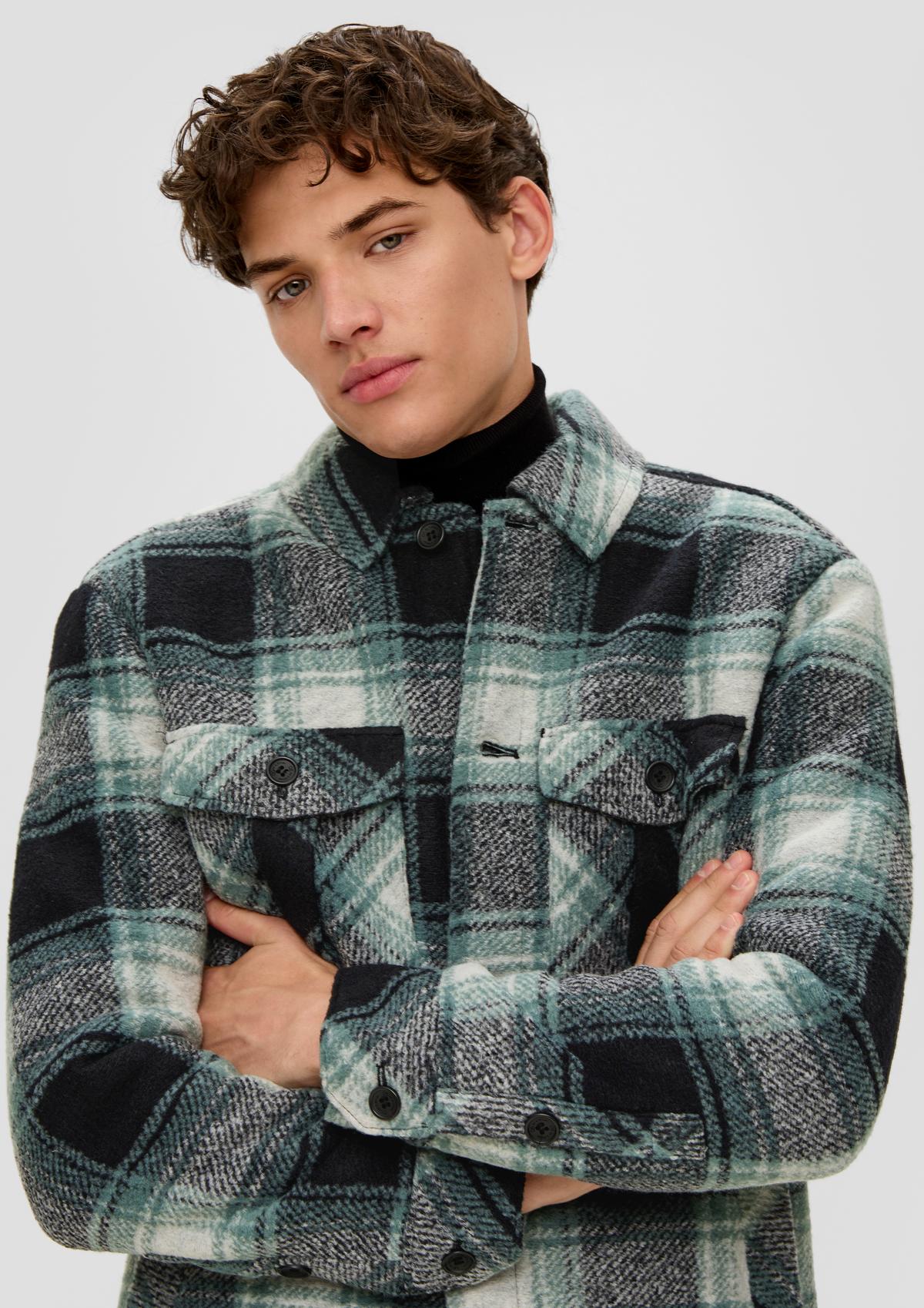 s.Oliver Karirana košulja jakna od mješavine vune
