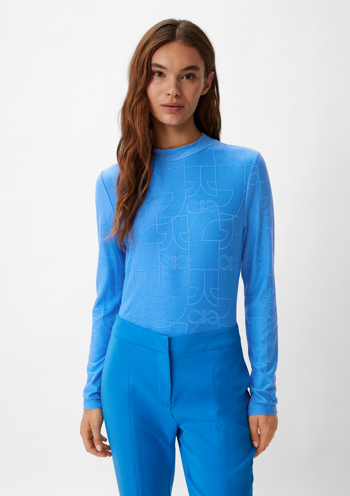 Women's Blue Peplum Top Long Sleeve Semi Crop | Ally Fashion