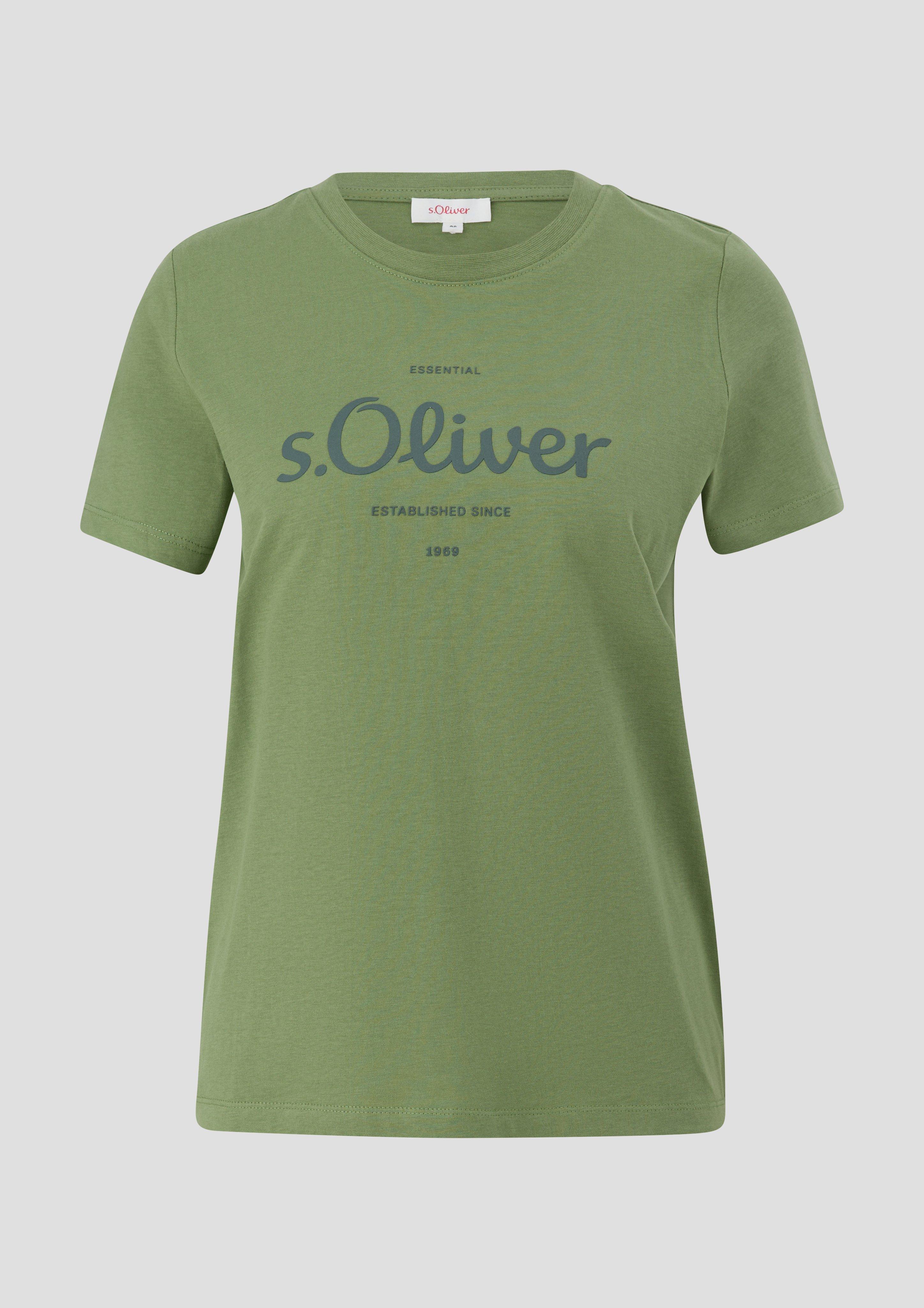 s.Oliver - Baumwollshirt mit Logo-Print, Damen, grün