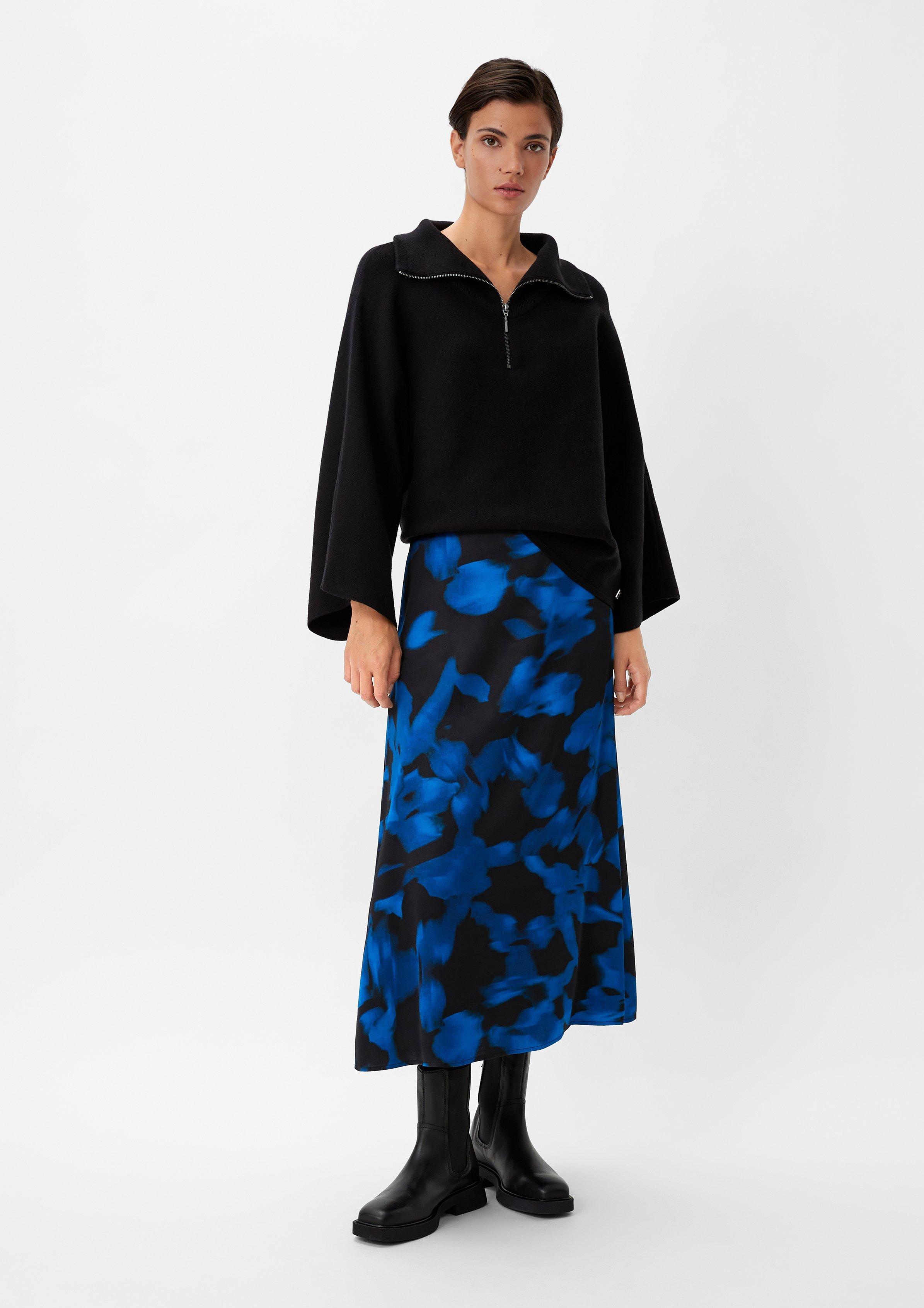 Black oriental print on sale satin a line skirt