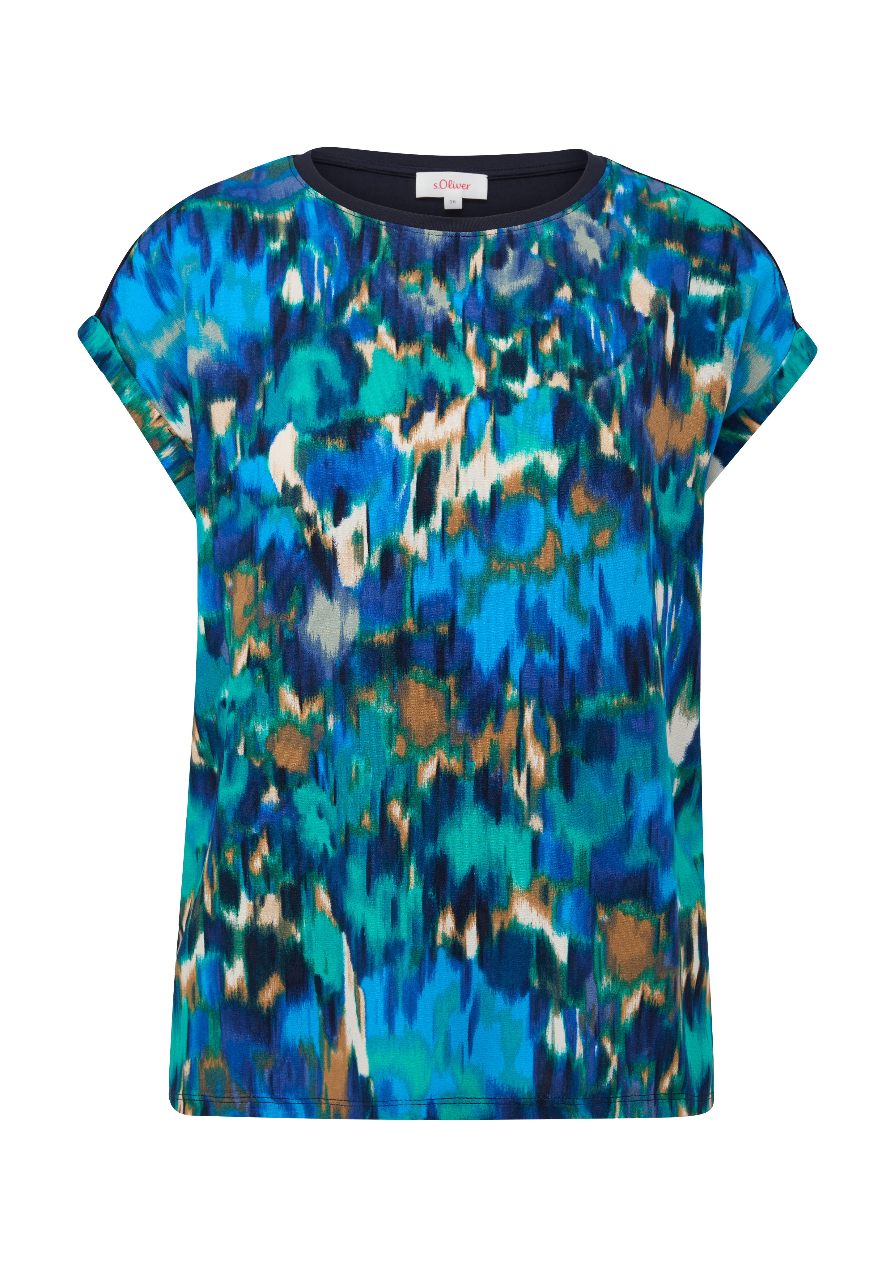 s.Oliver - Blusenshirt im Fabricmix, Damen, blau|mehrfarbig