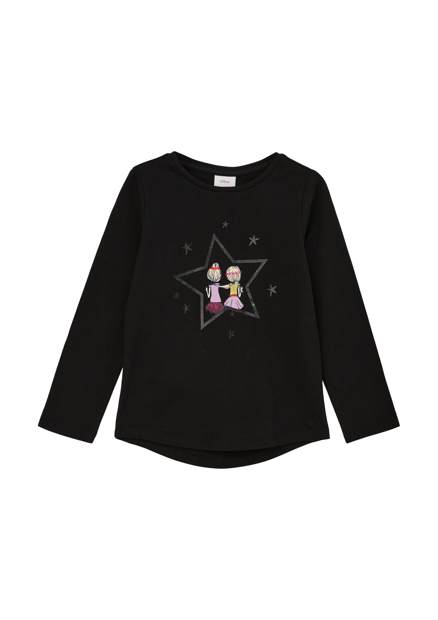 s.Oliver - Longsleeve mit glitzerndem Effektprint, Kinder, schwarz