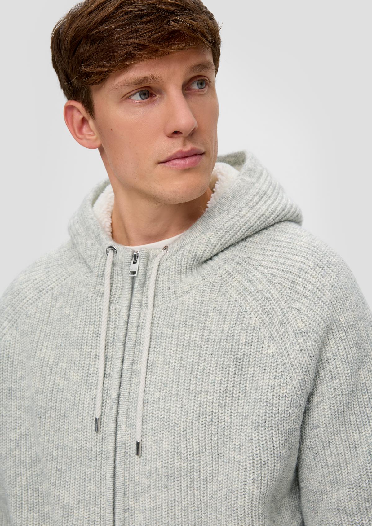 Fleece jacket with a hood - grey melange | s.Oliver