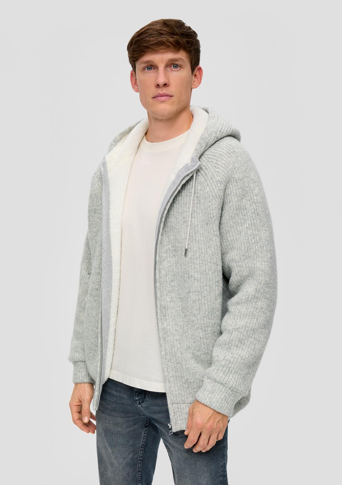 Fleece jacket with a hood - grey melange