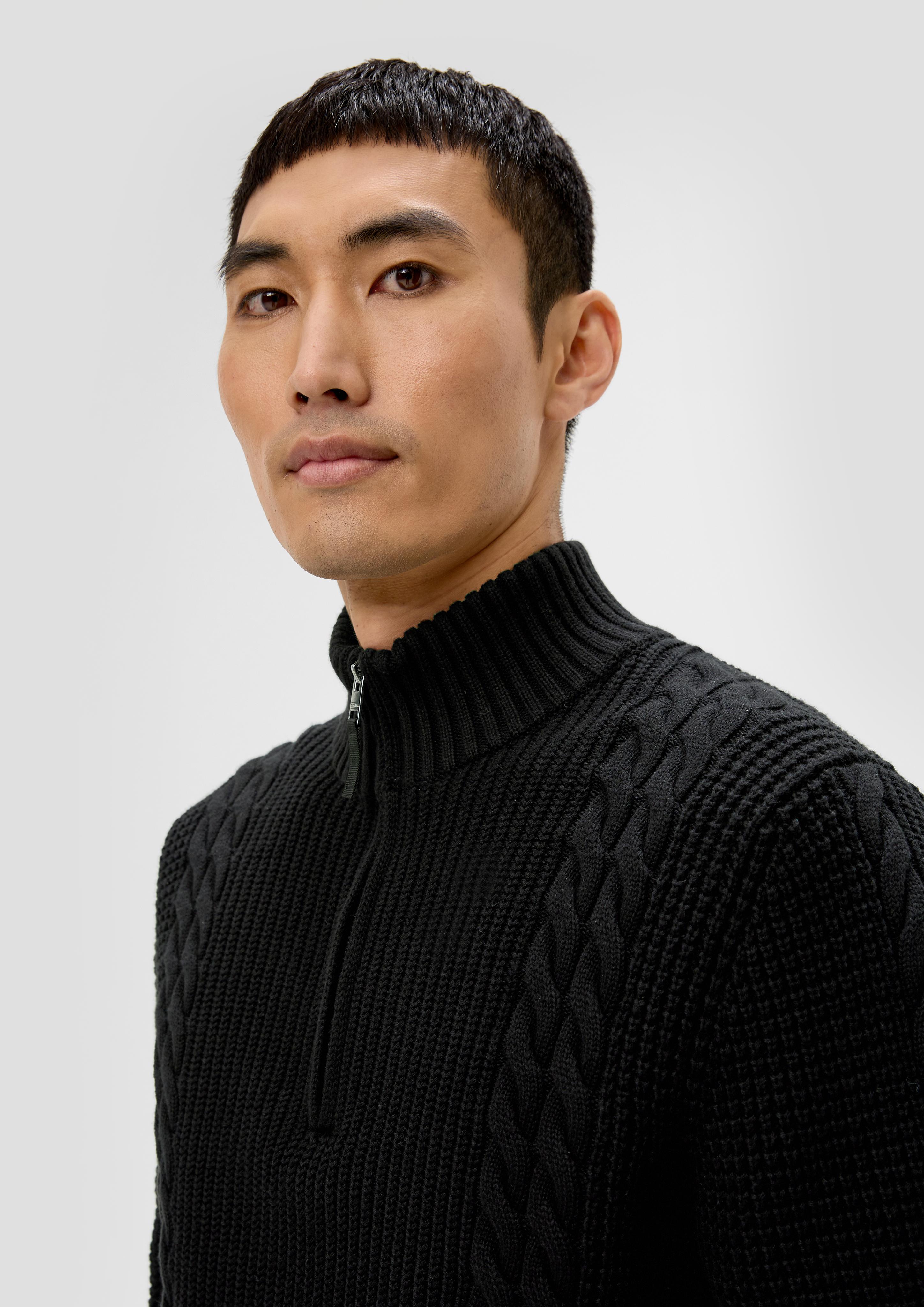 Sleeveless half-zip jumper with a cable knit pattern - black Sleeveless half-zip jumper with a cable knit pattern - black