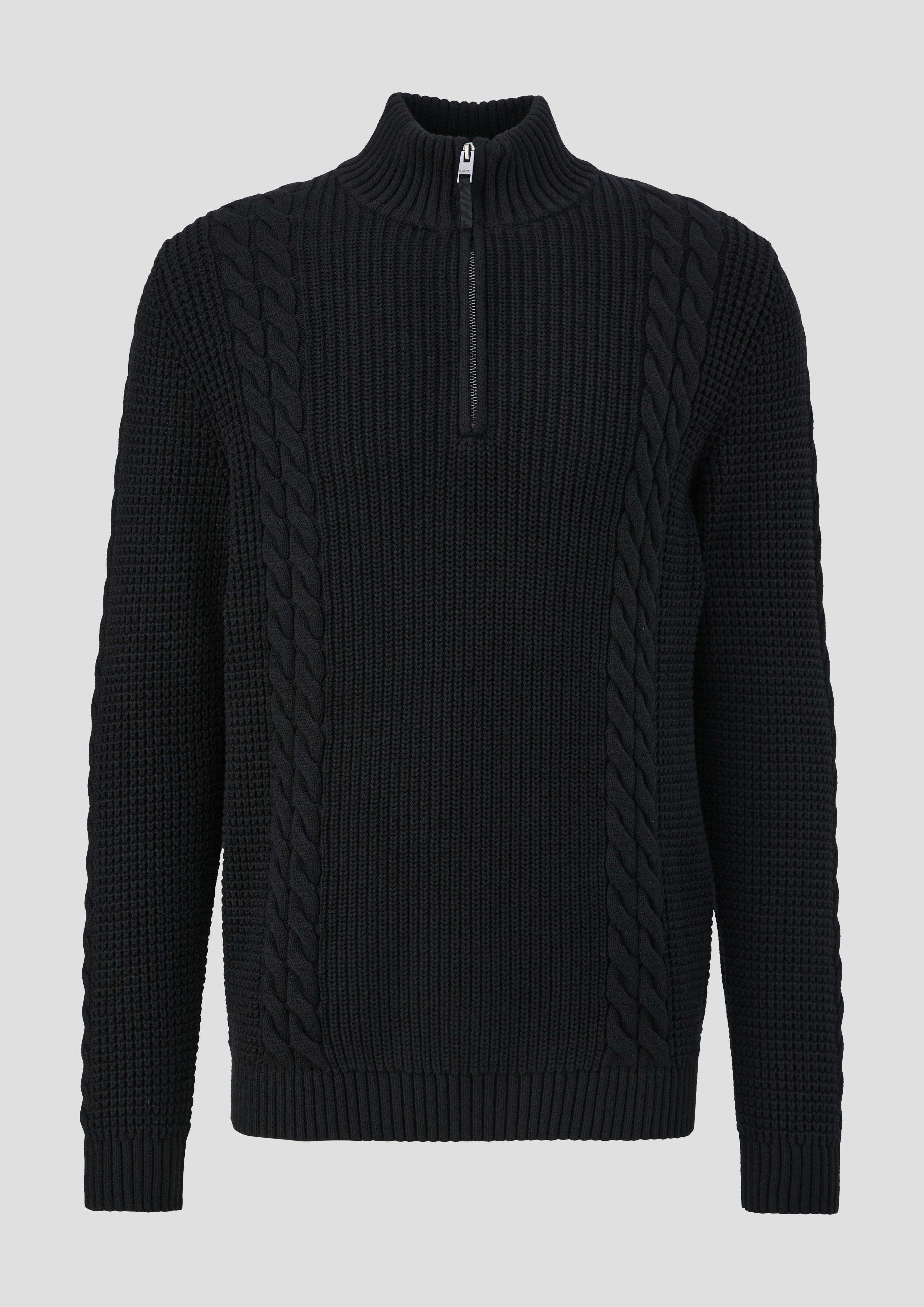 Sleeveless half-zip jumper with a cable knit pattern - black Sleeveless half-zip jumper with a cable knit pattern - black