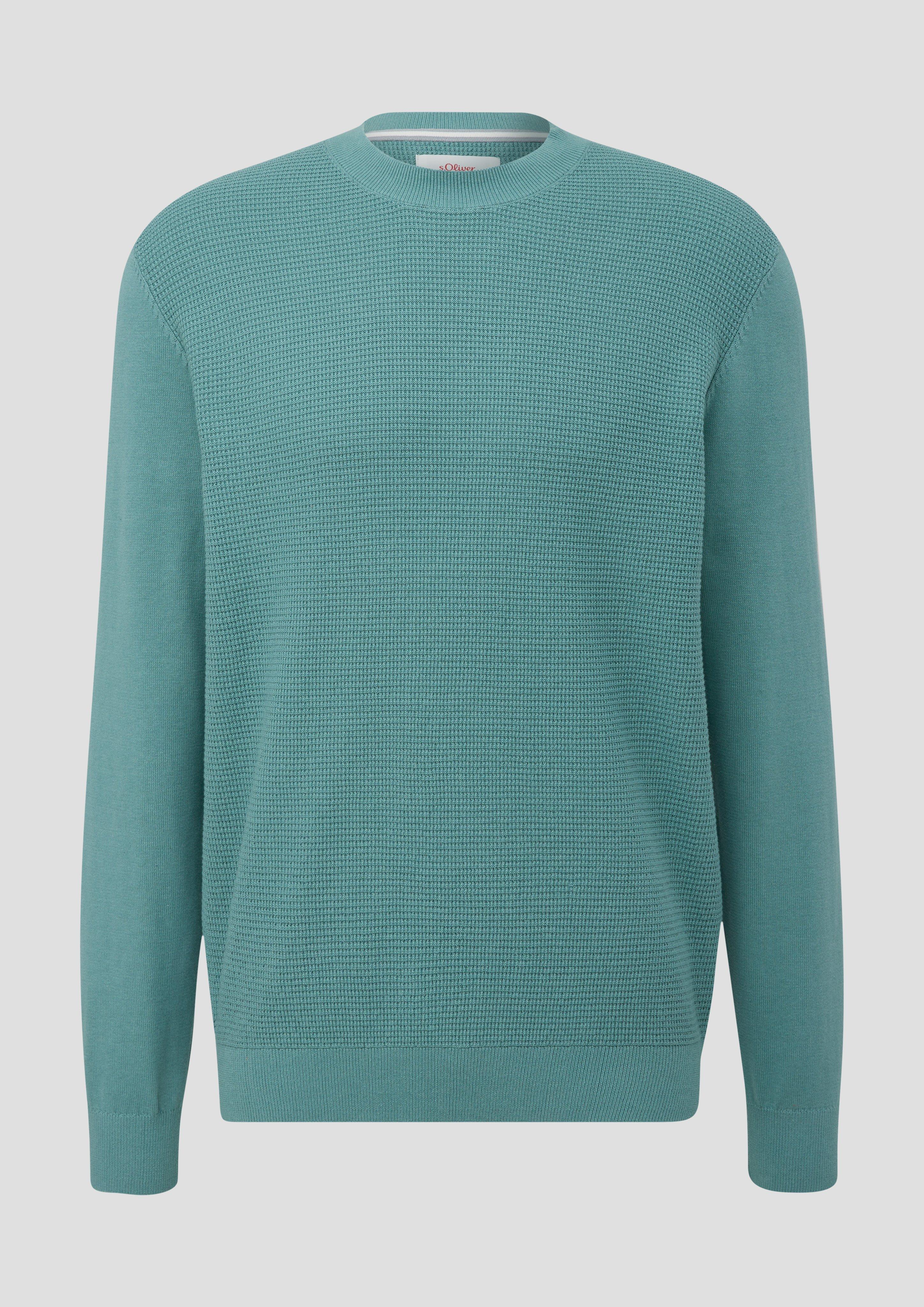 s.Oliver - Strickpullover mit Waffelpiqué-Muster, Herren, Blau