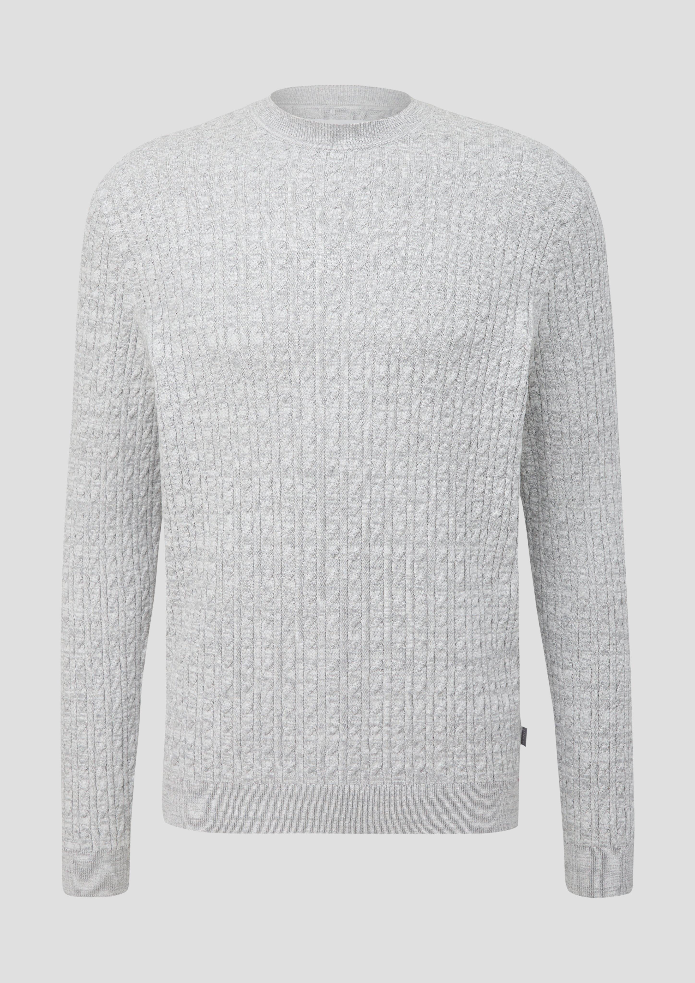 s.Oliver - Strickpullover mit Zopfmuster, Herren, grau