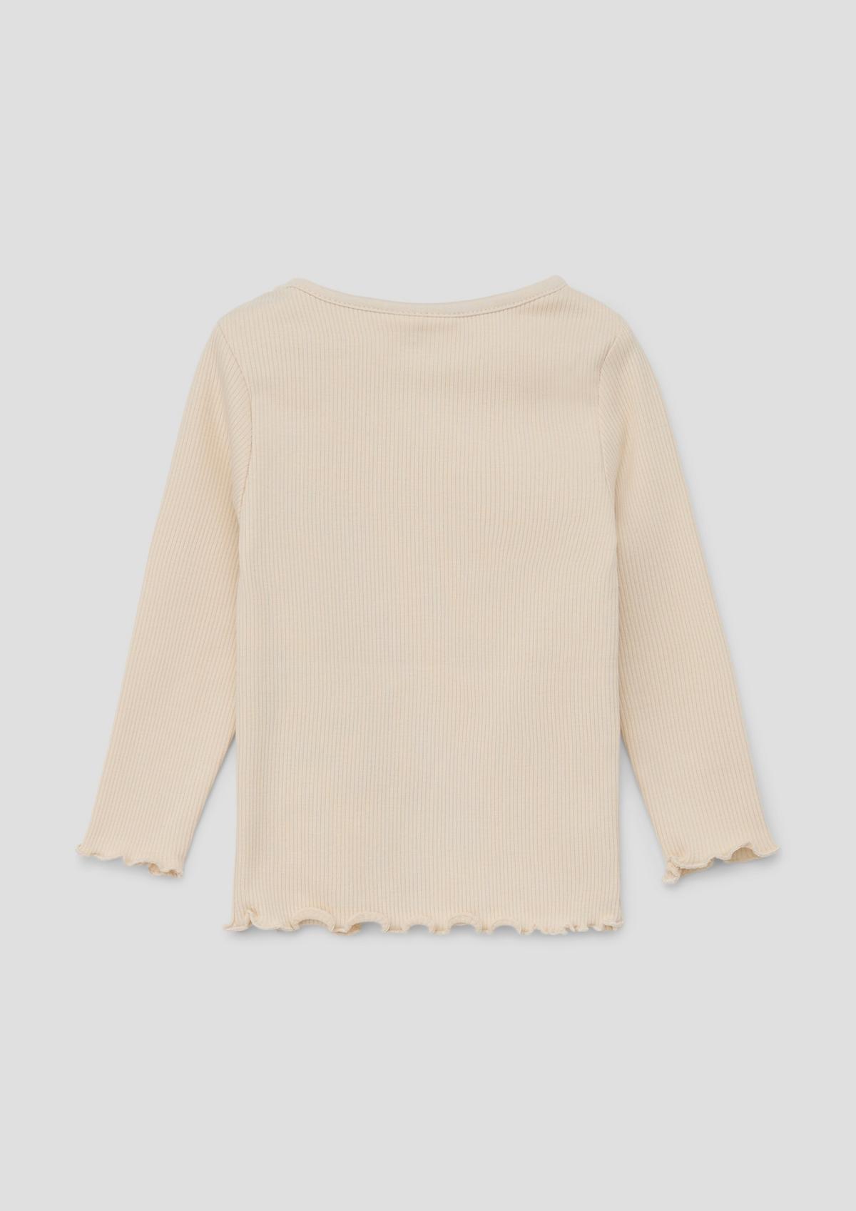 Long sleeve ribbed top with scalloped edge - white sand