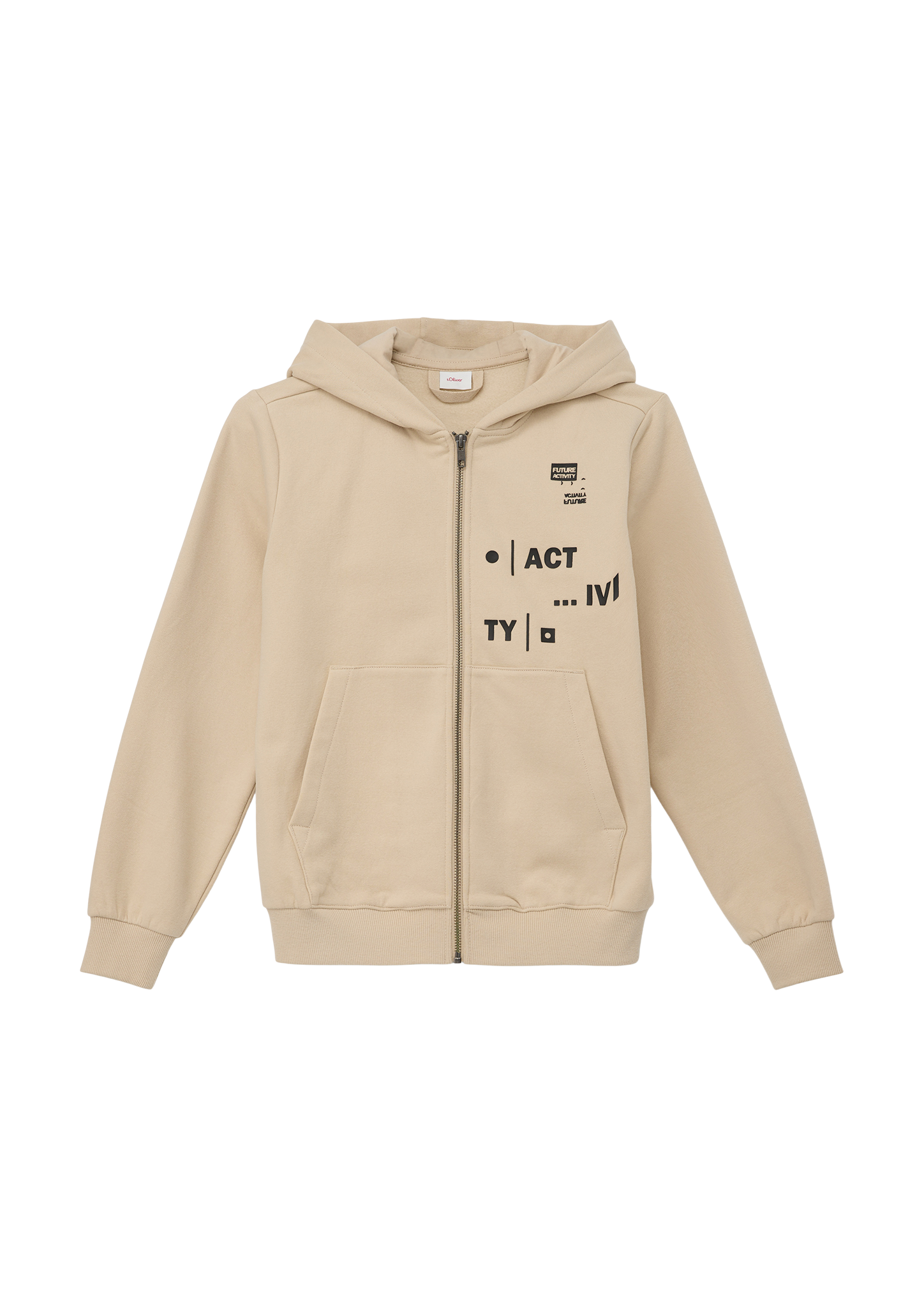 s.Oliver - Sweatjacke mit gummierten Schriftprints, Jungen, Beige