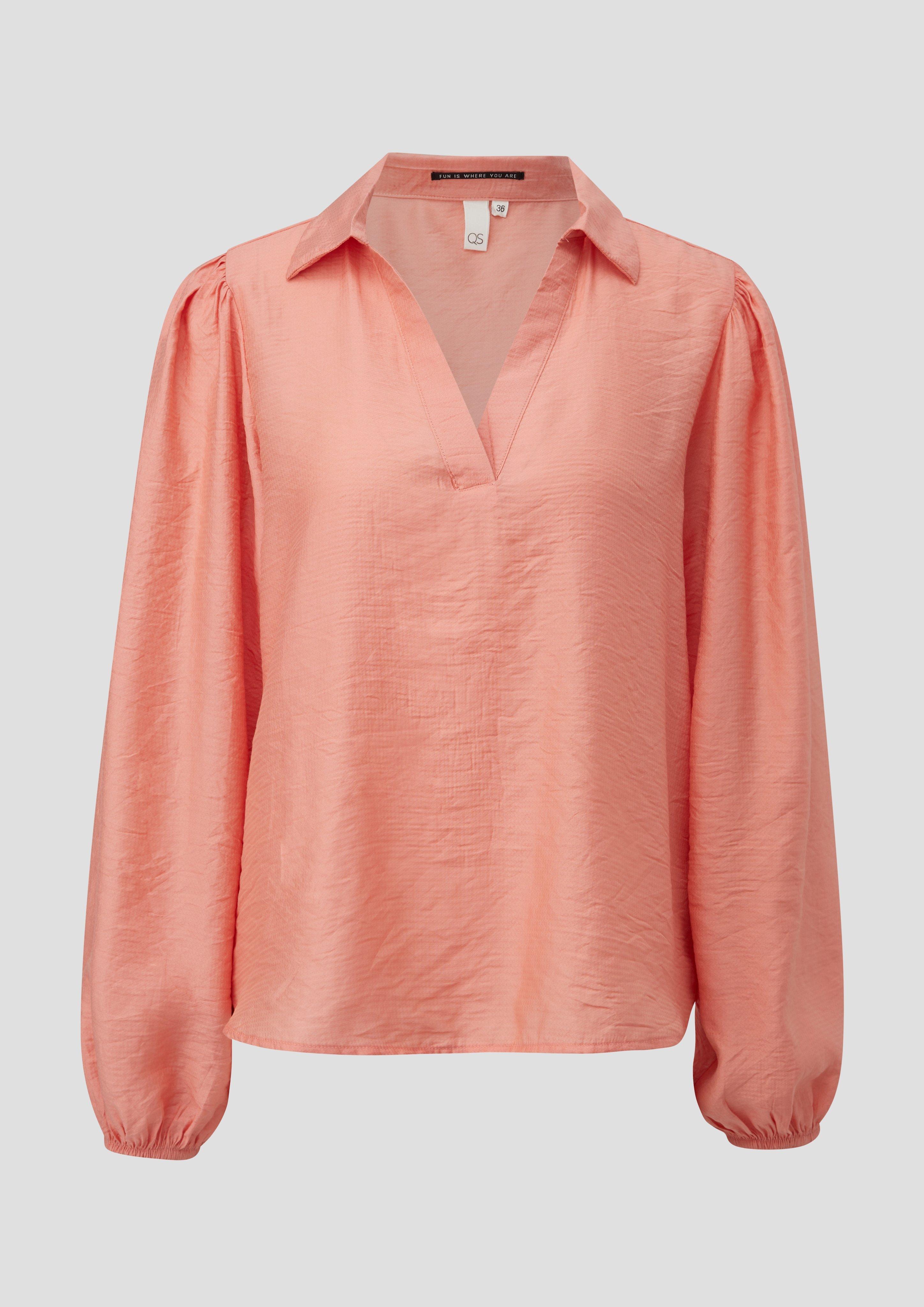 QS - Bluse mit Puffärmel aus Viskosemix, Damen, Orange