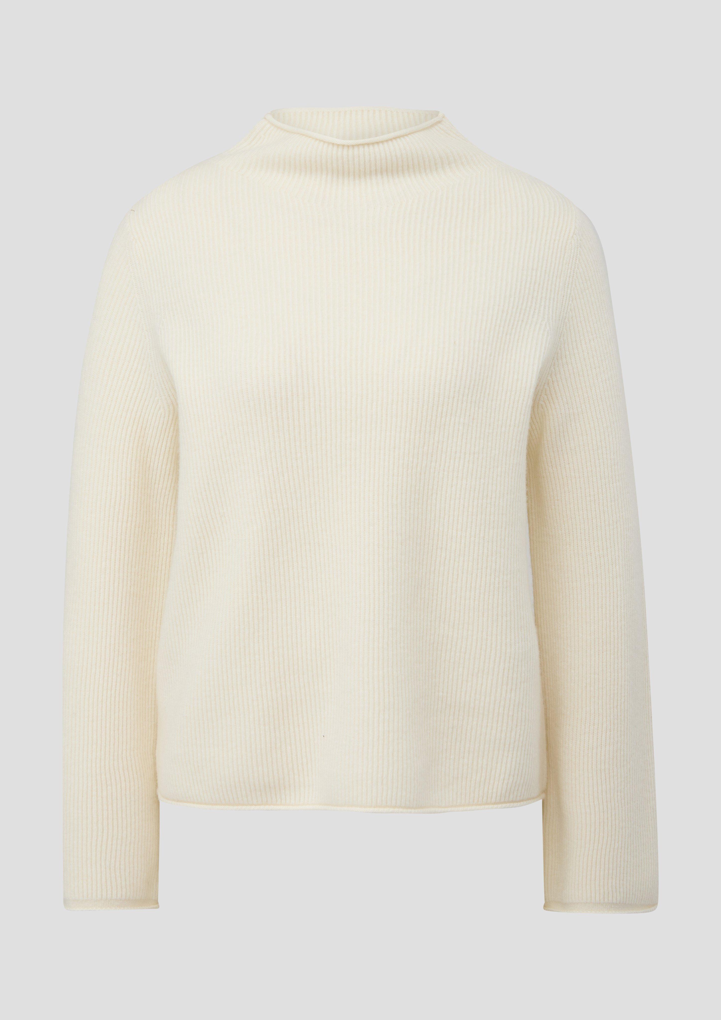 s.Oliver - Gerippter Strickpullover aus Wollmix, Damen, creme