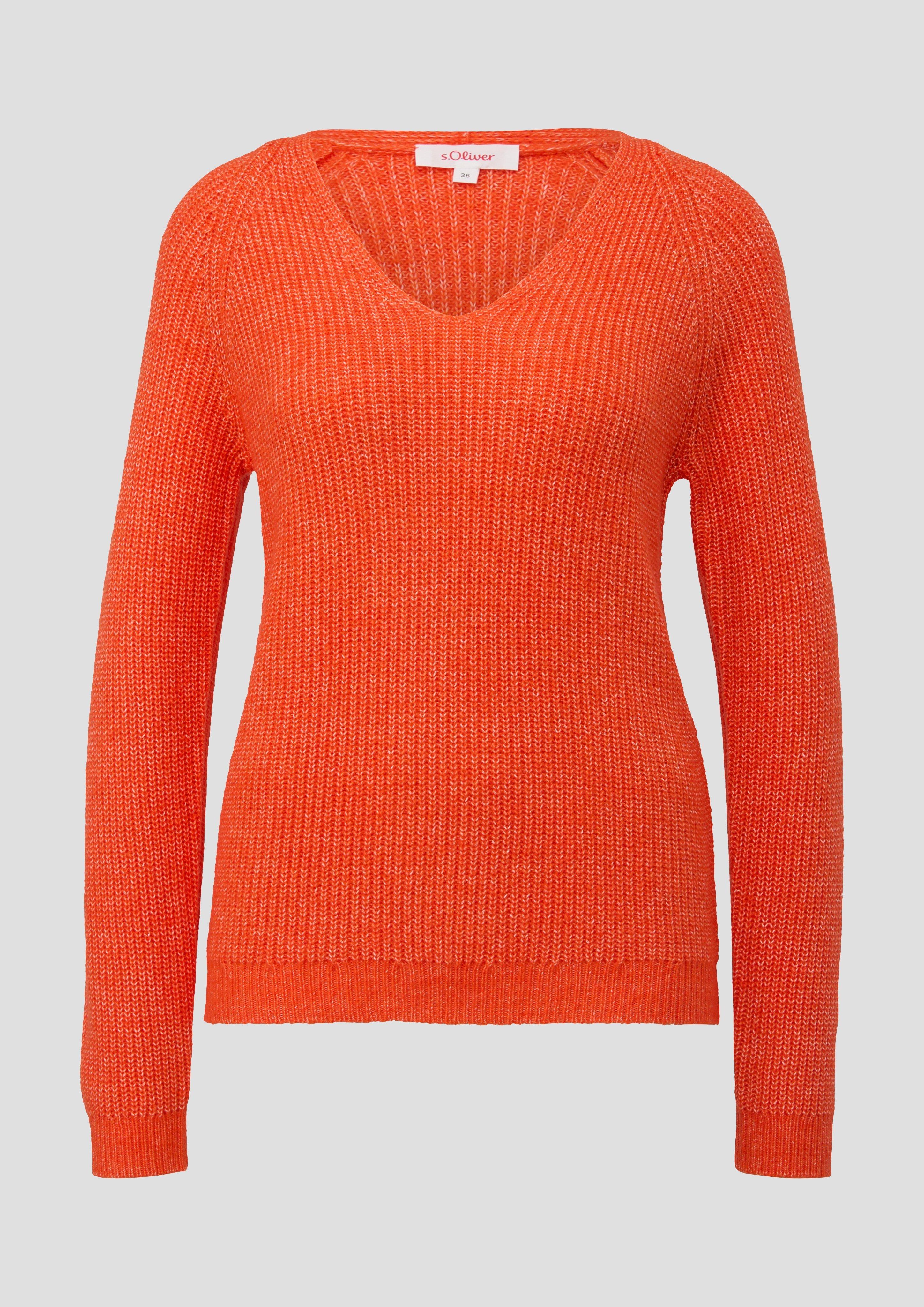 s.Oliver - Strickpullover mit Rippstruktur, Damen, Orange