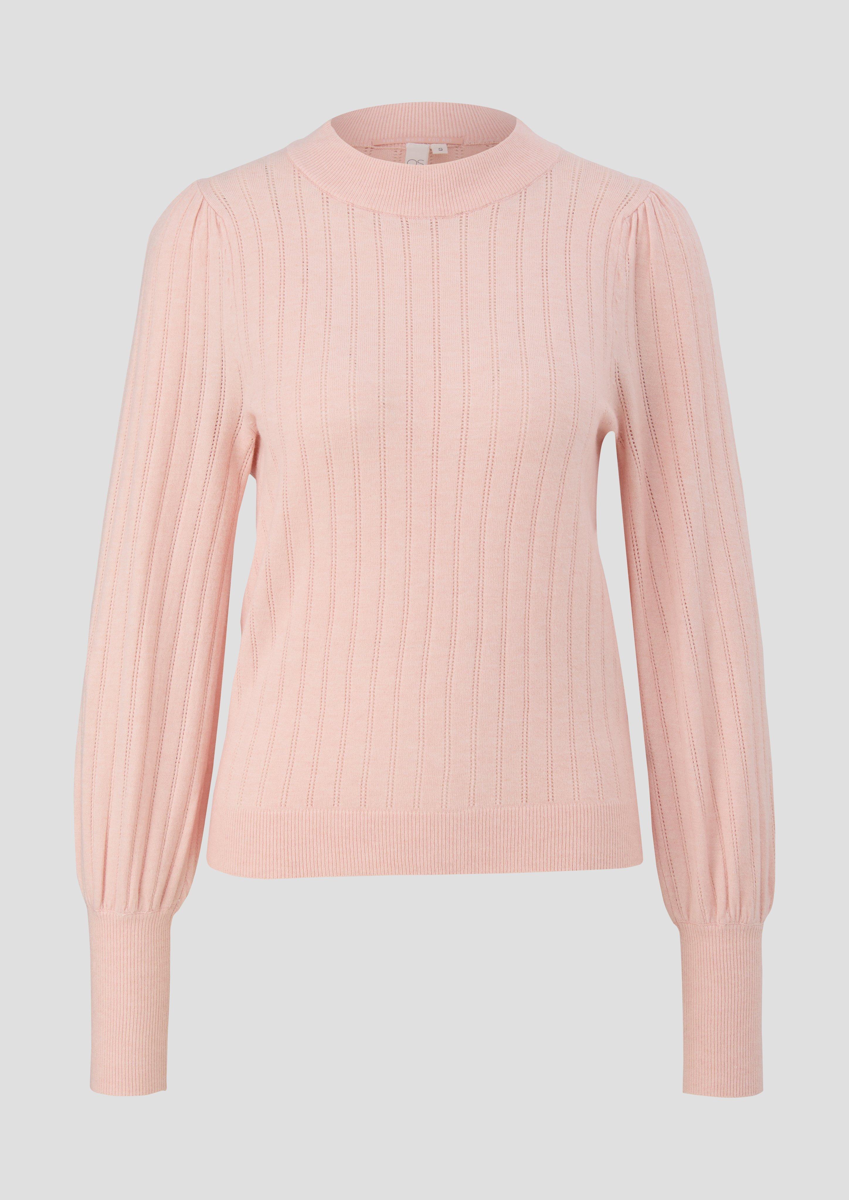 QS - Strickpullover mit Ajourmuster, Damen, orange|pink