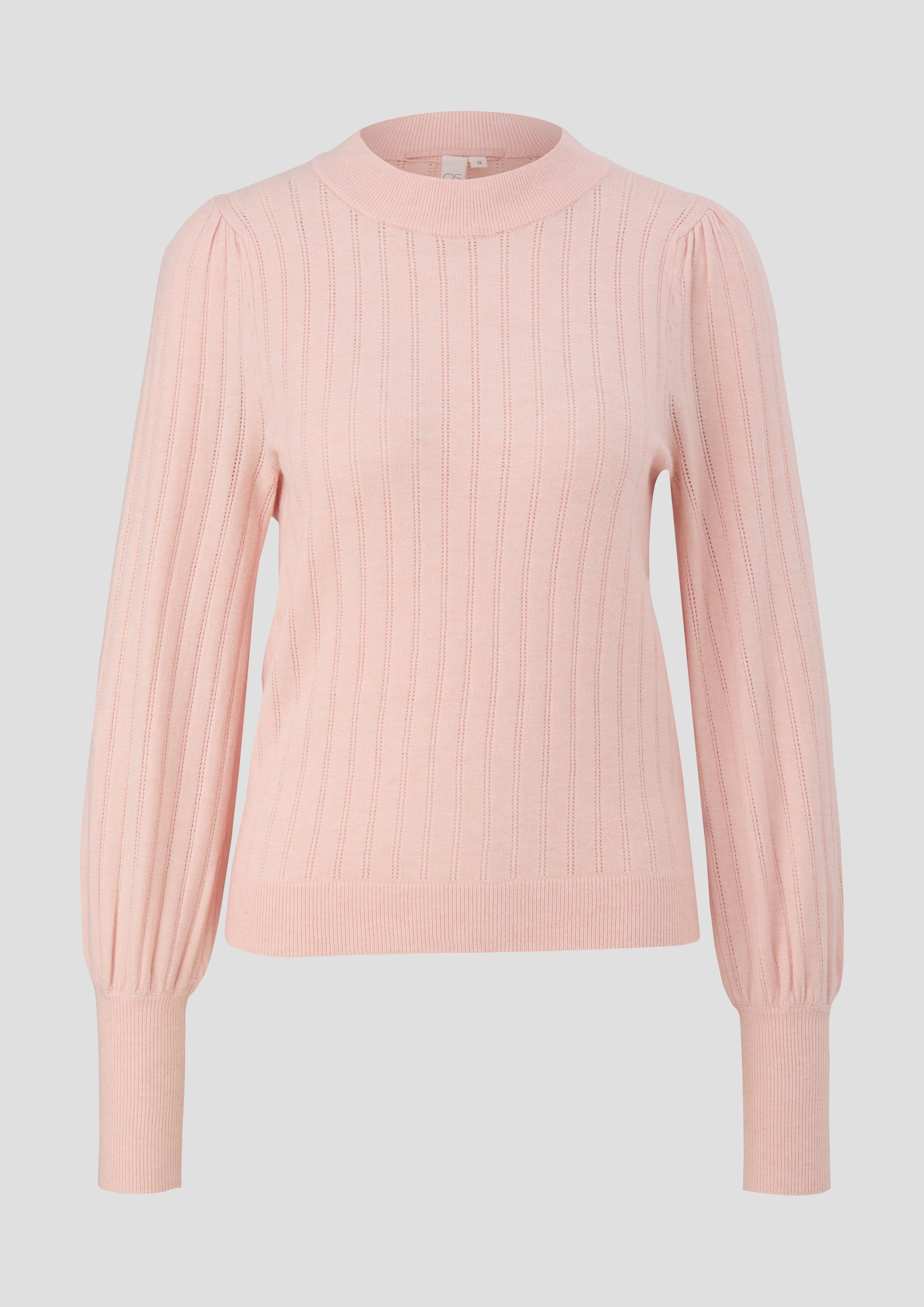 QS - Strickpullover mit Ajourmuster, Damen, orange|pink