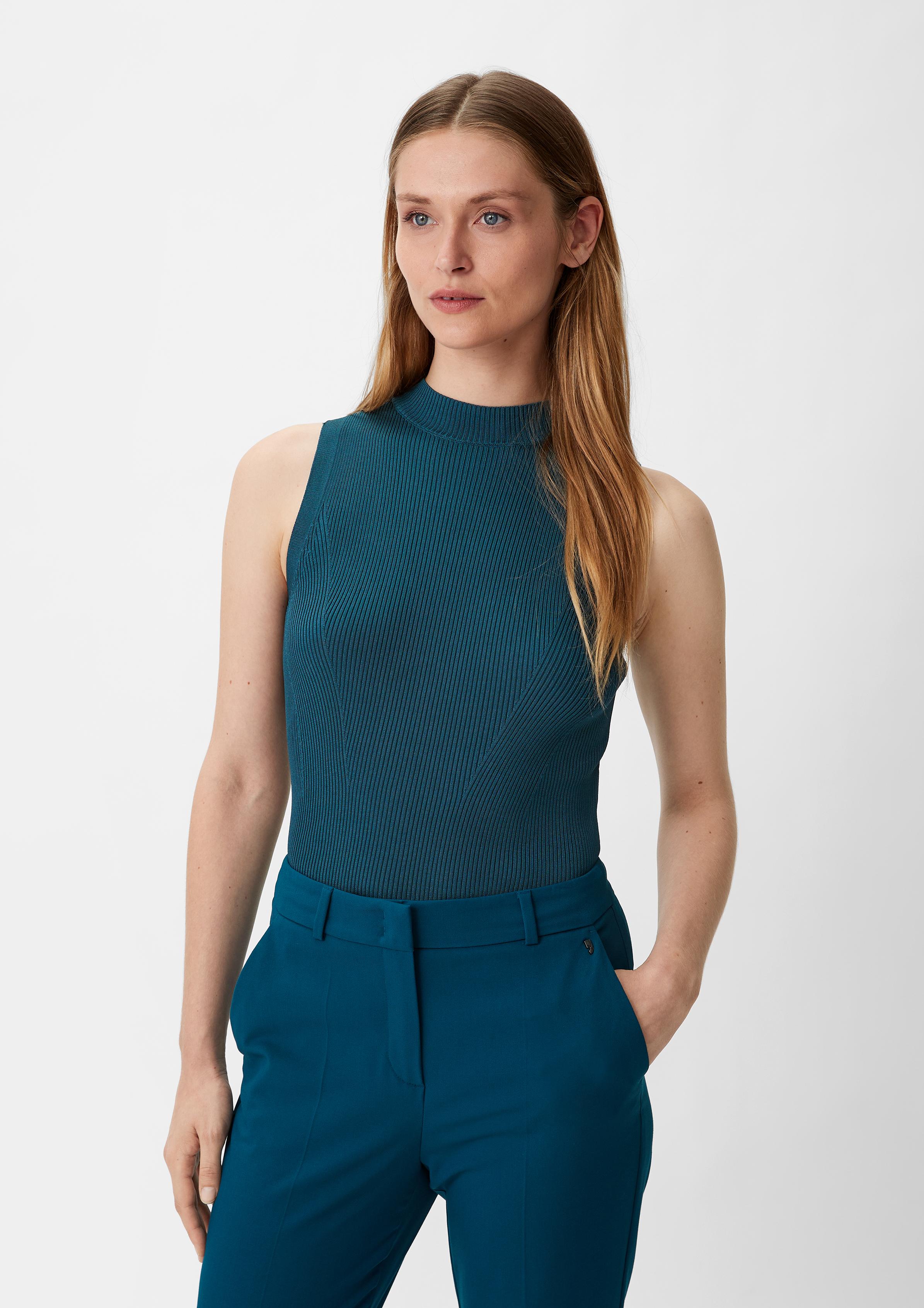Knitted top with a ribbed texture - dark turquoise | Comma Knitted top with a ribbed texture - dark turquoise | Comma