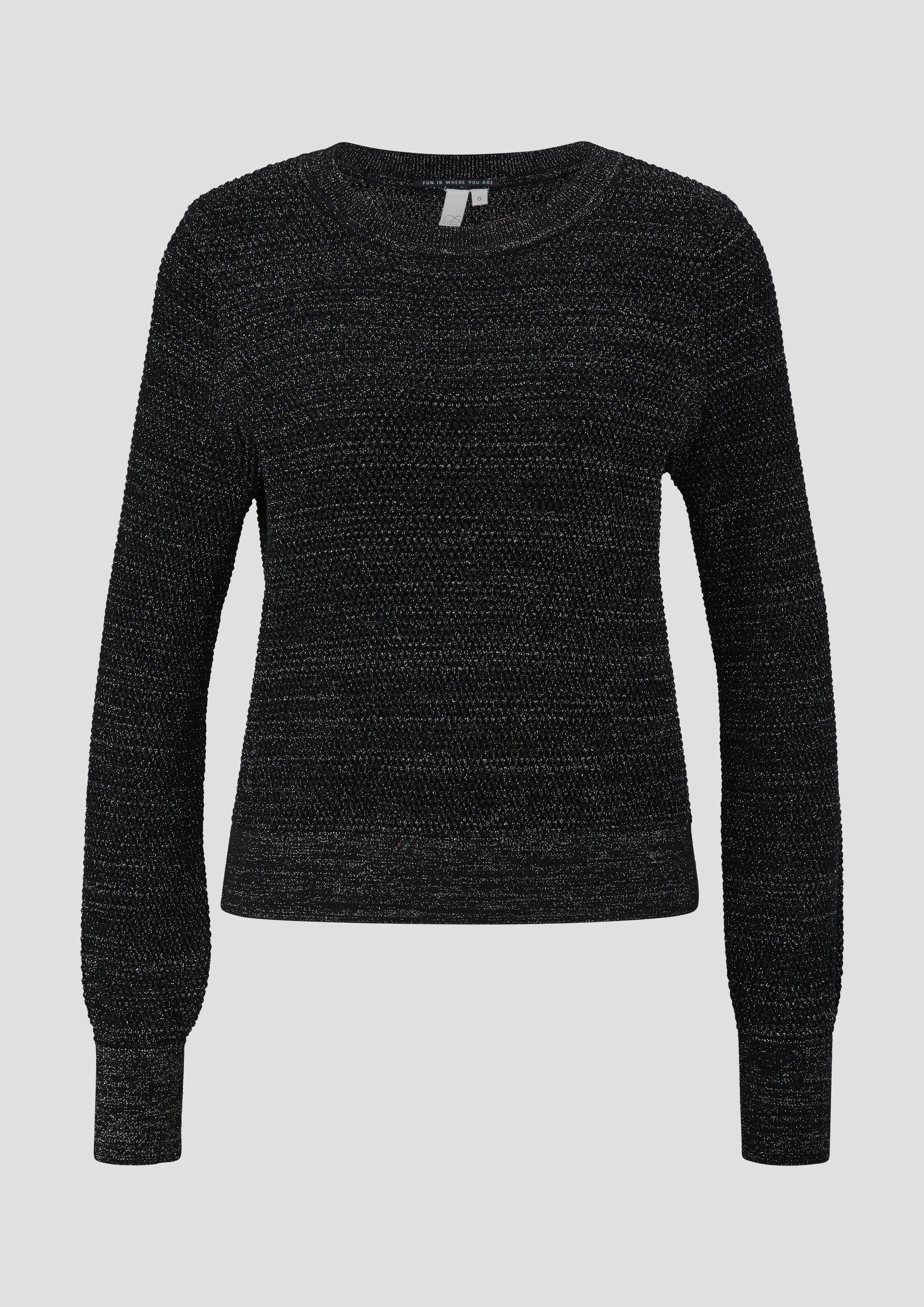 QS - Feinstrickpullover mit Glitzergarn, Damen, schwarz|silber