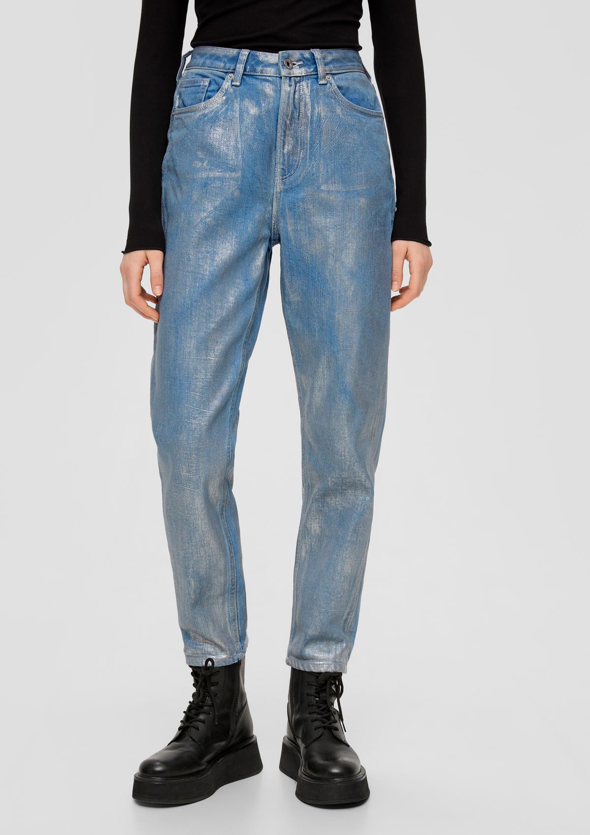 s.Oliver Ankle Jeans Mom / Relaxed Fit / High Rise / Tapered Leg / mit silberfarbenem Coating
