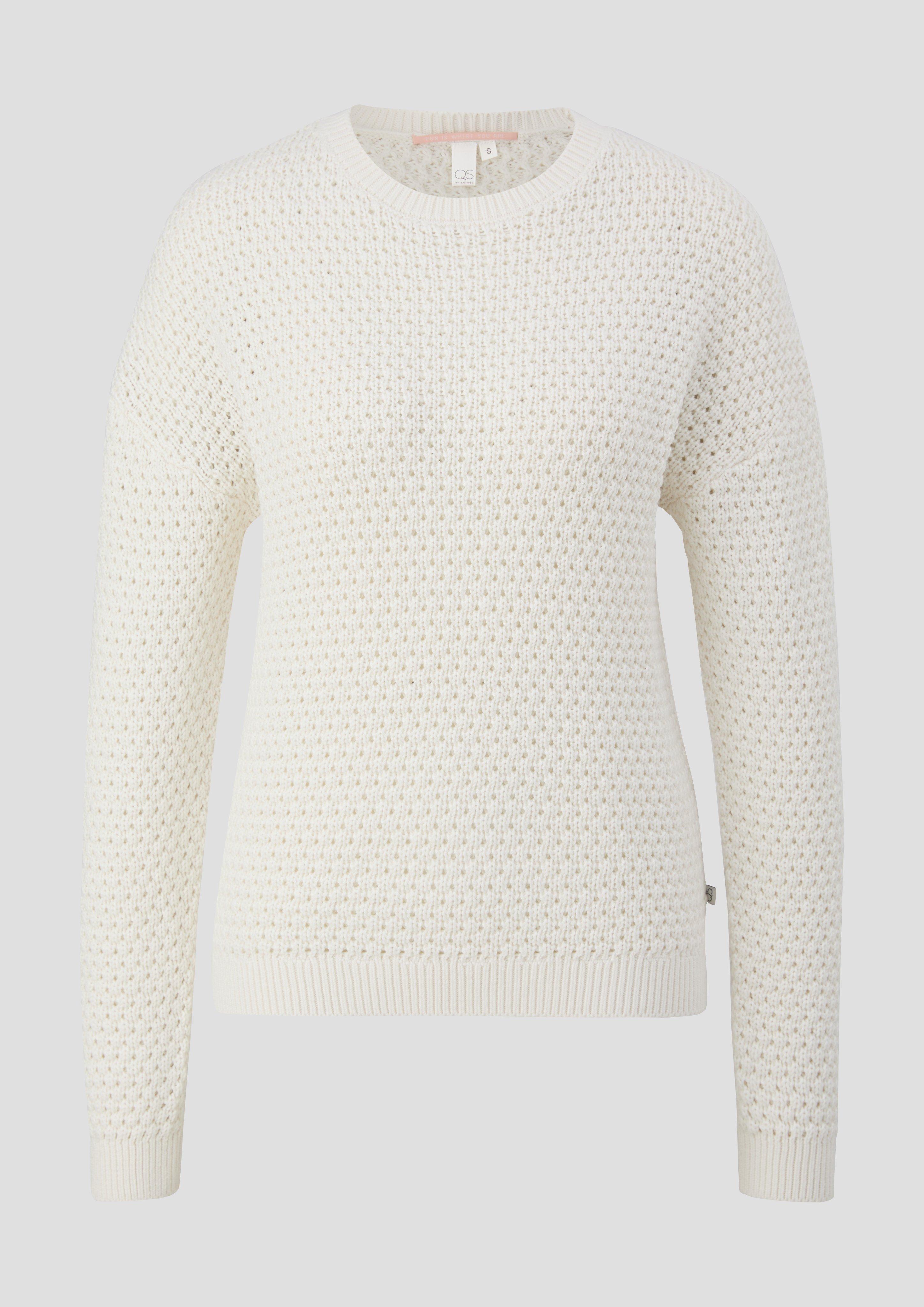 QS - Pullover mit Strickmuster, Damen, creme