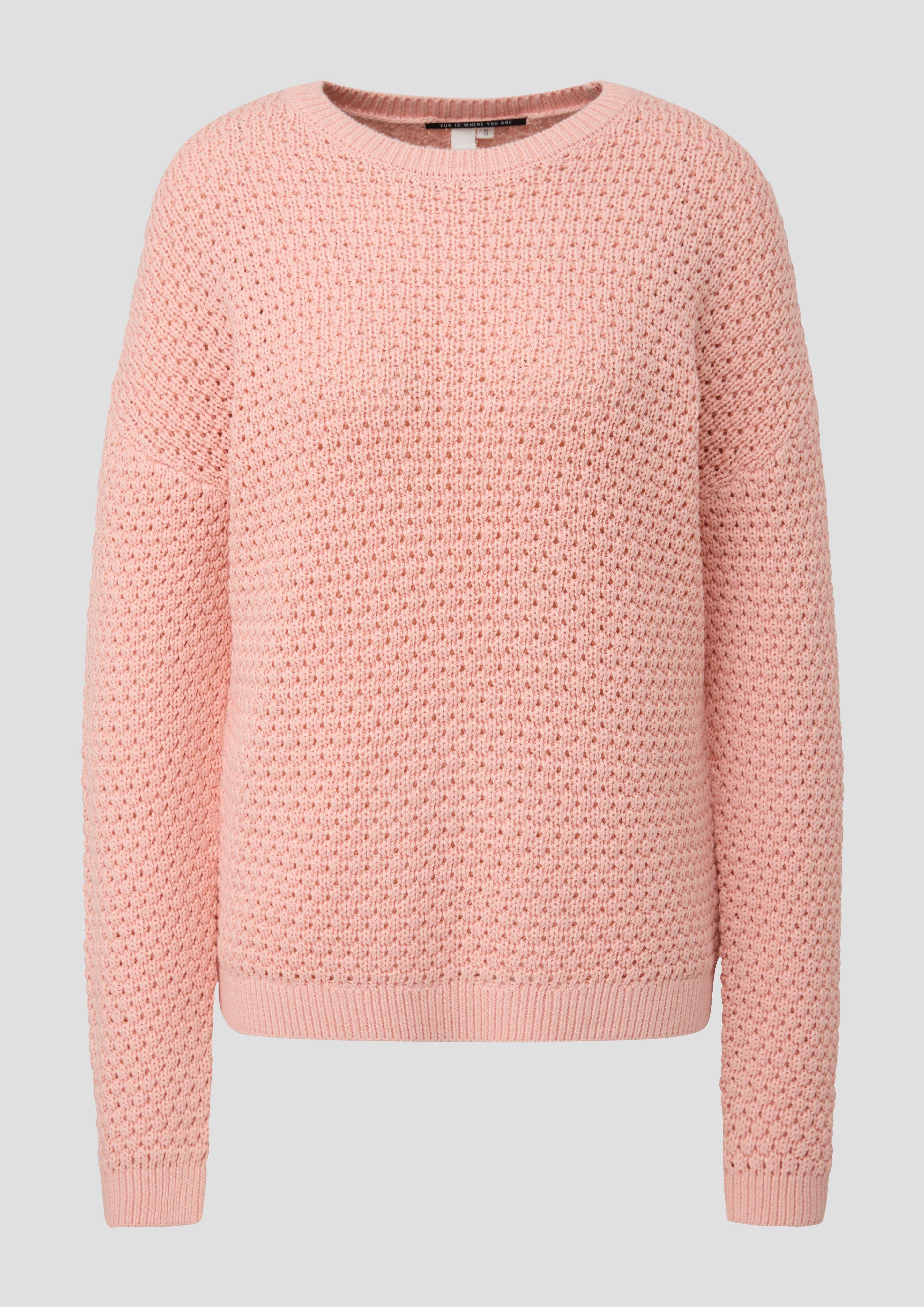 QS - Pullover mit Strickmuster, Damen, Rosa