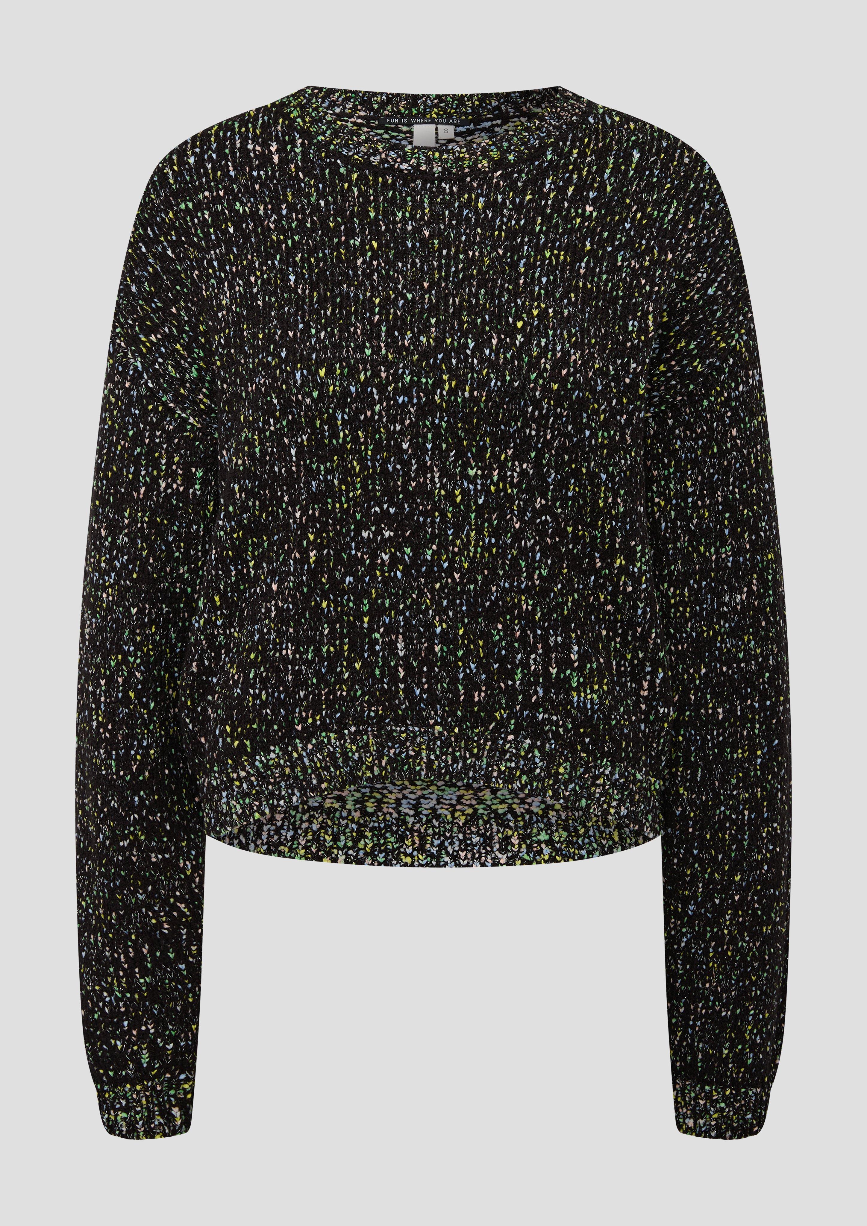 QS - Mehrfarbiger Strickpullover mit Glitzergarn, Damen, schwarz|silber