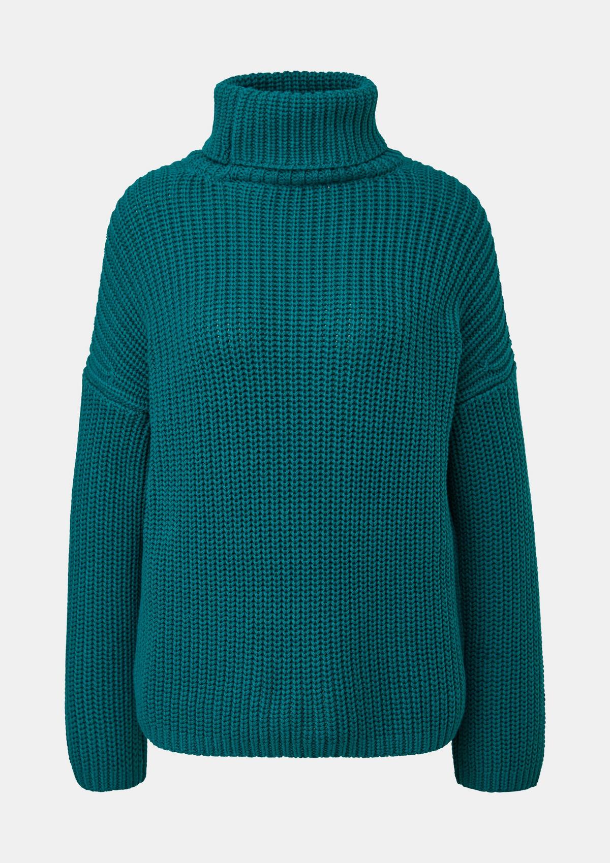 Loose-fitting knitted jumper with a polo neck - petrol | Comma