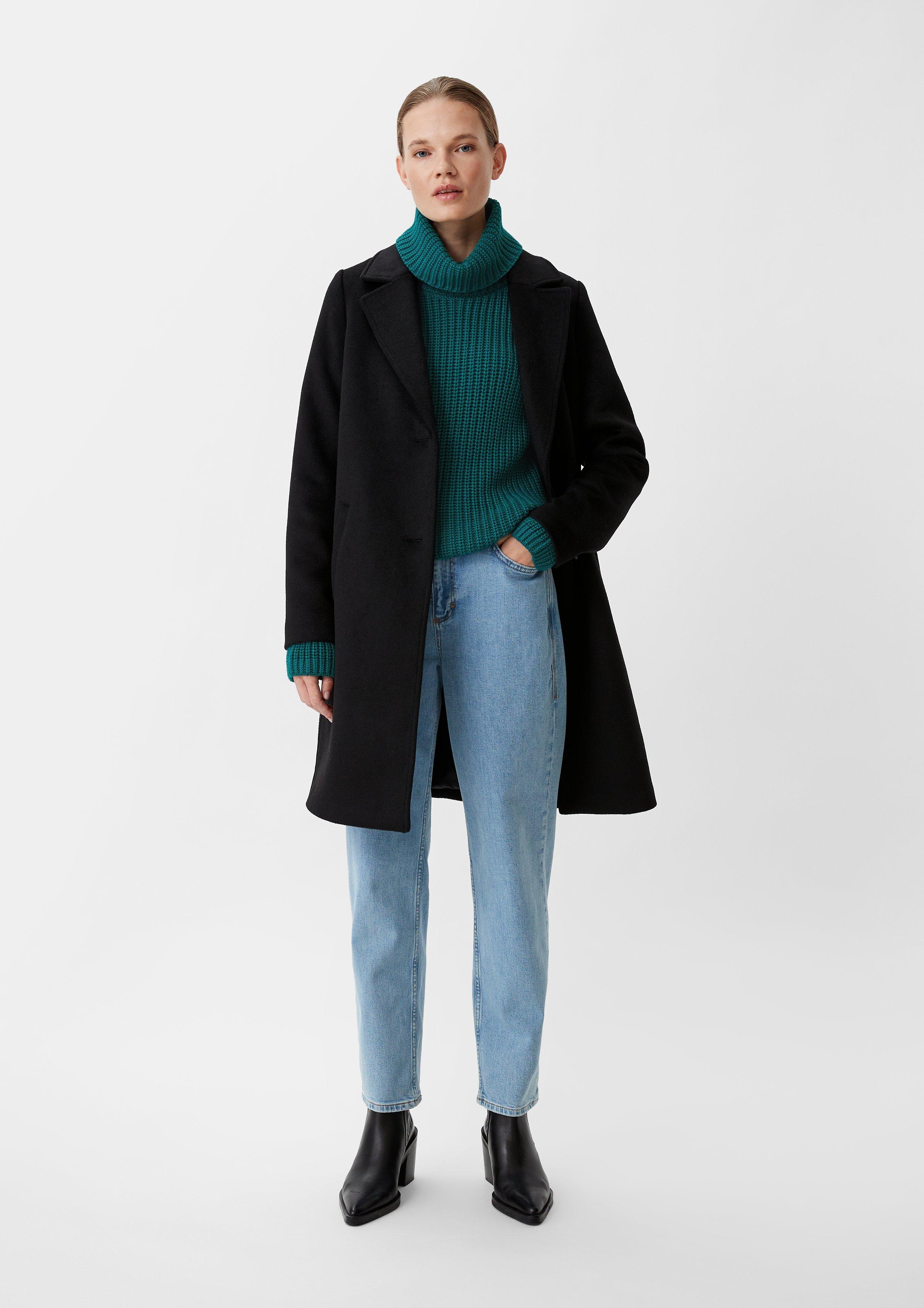 Loosefitting knitted jumper with a polo neck petrol Comma