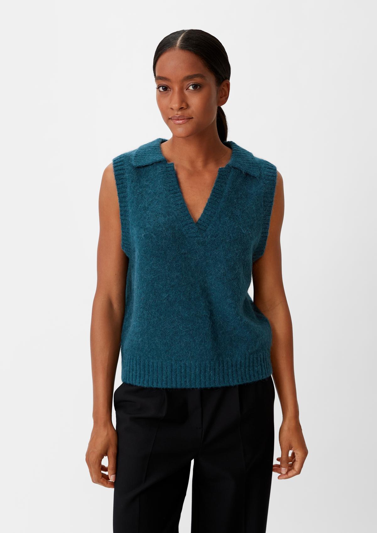 Sleeveless knitted jumper in an alpaca blend - dark turquoise | Comma