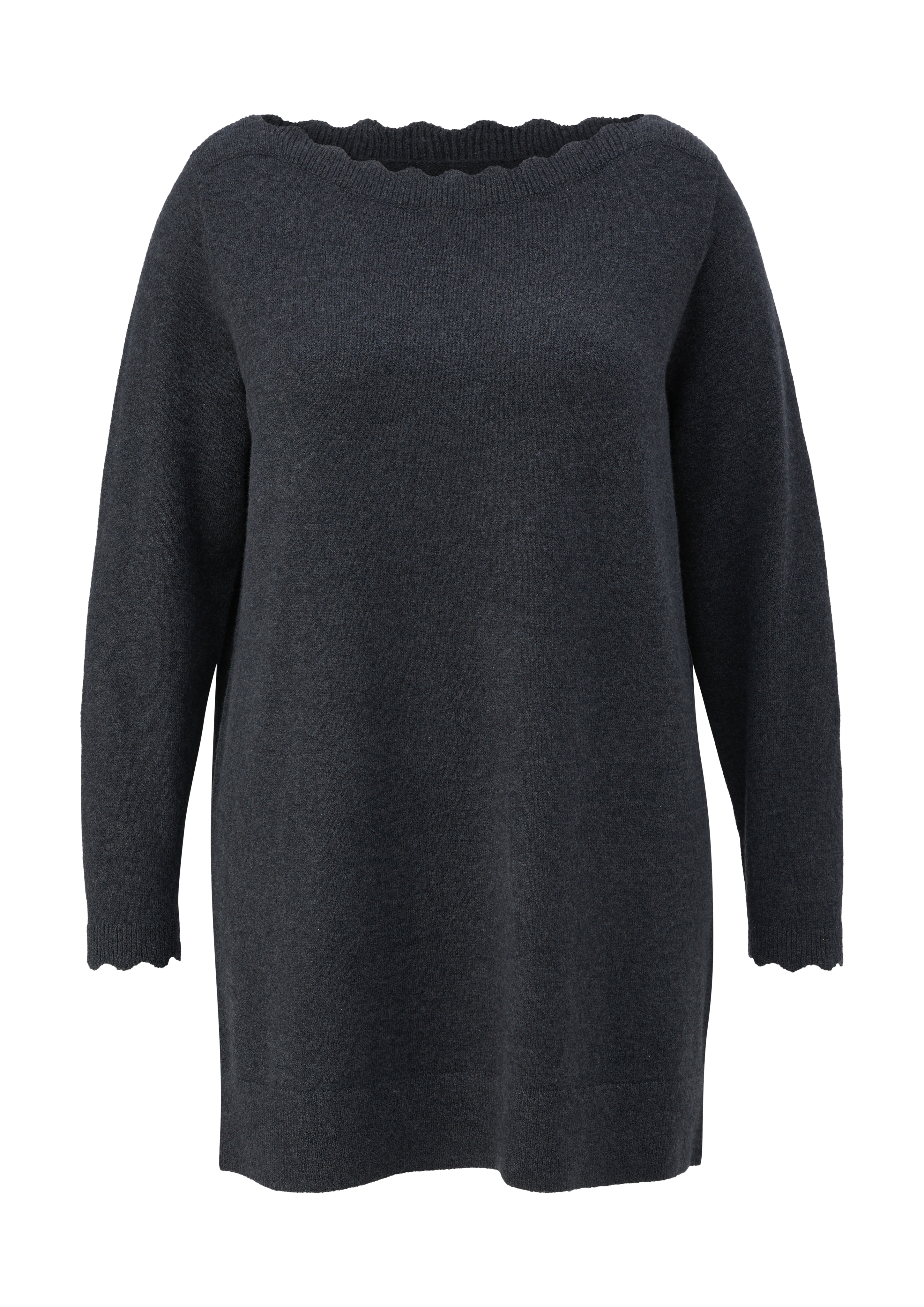 s.Oliver - Strickpullover mit Wellen-Ausschnitt, Damen, grau