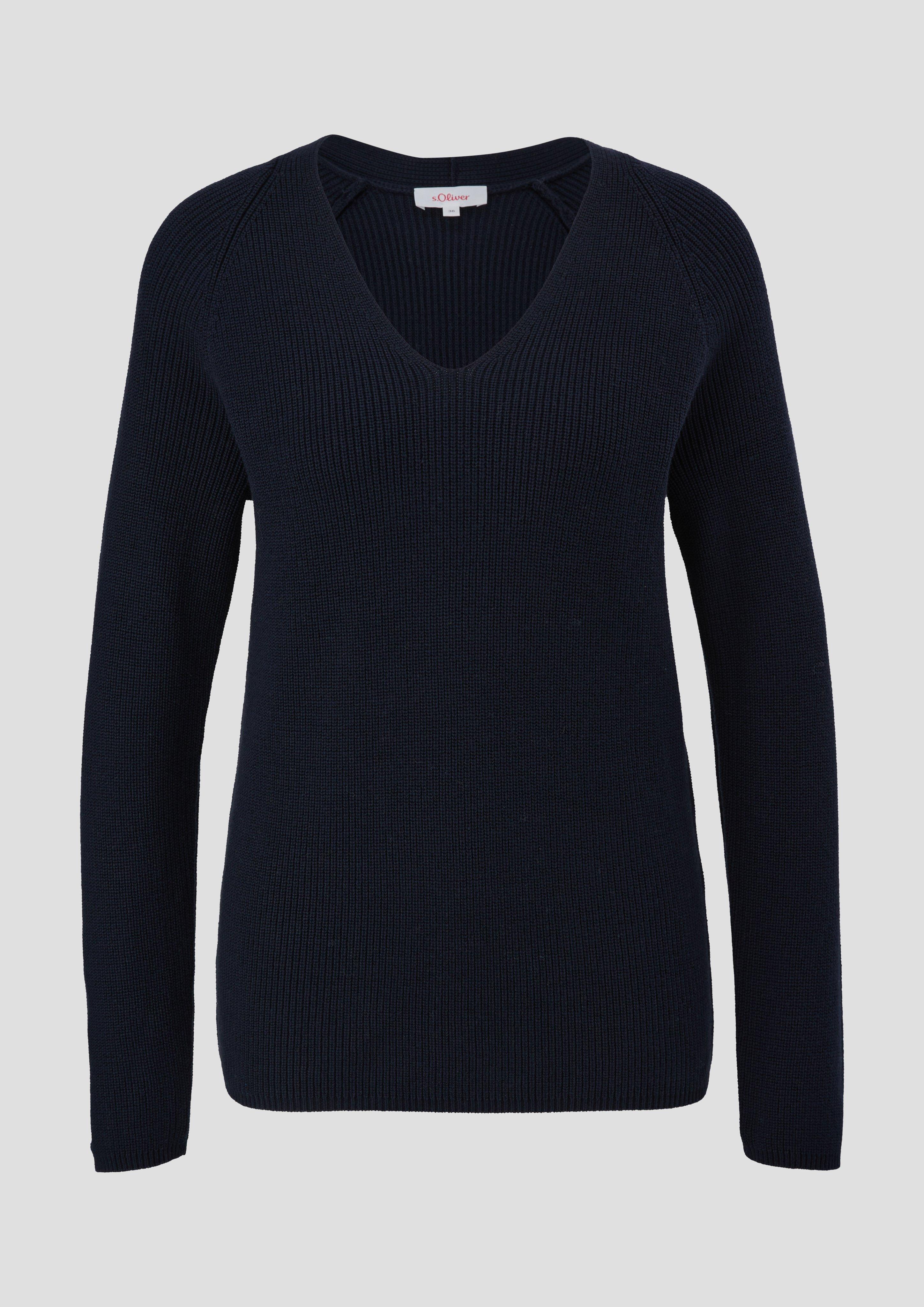 s.Oliver - Strickpullover mit Rippelementen, Damen, blau