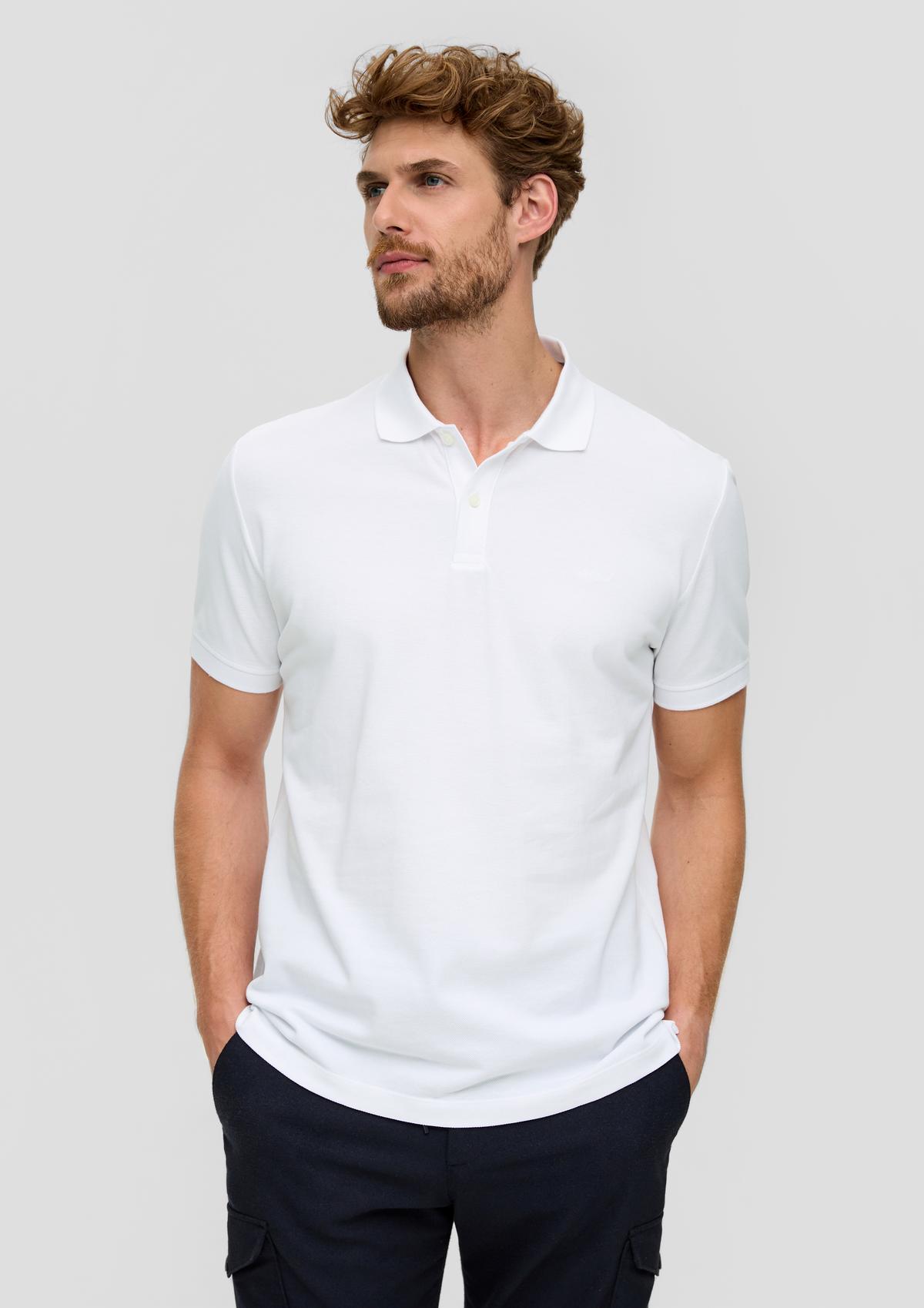 aus weiß Baumwollpiqué - Poloshirt