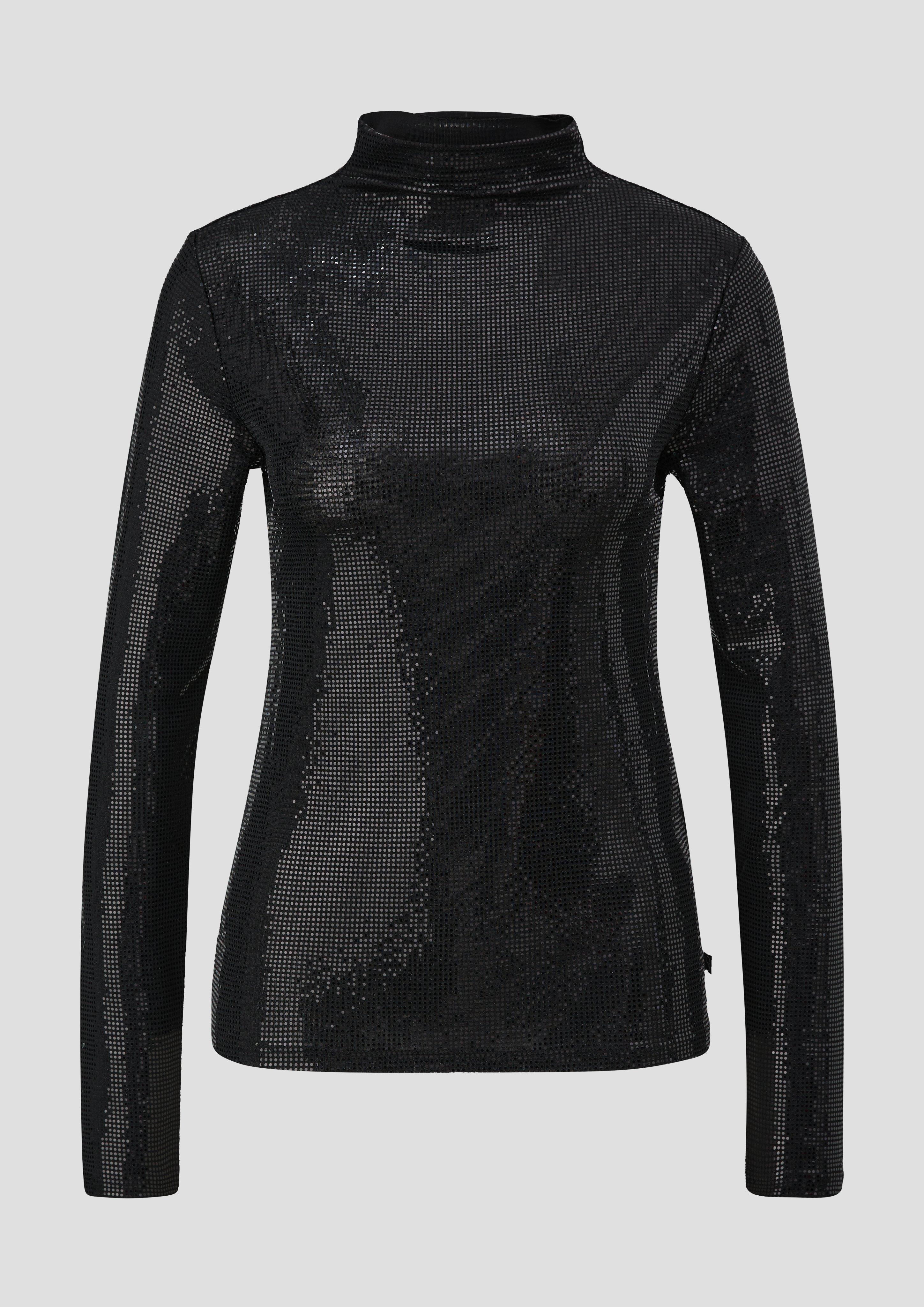 QS - Longsleeve mit Pailletten, Damen, schwarz