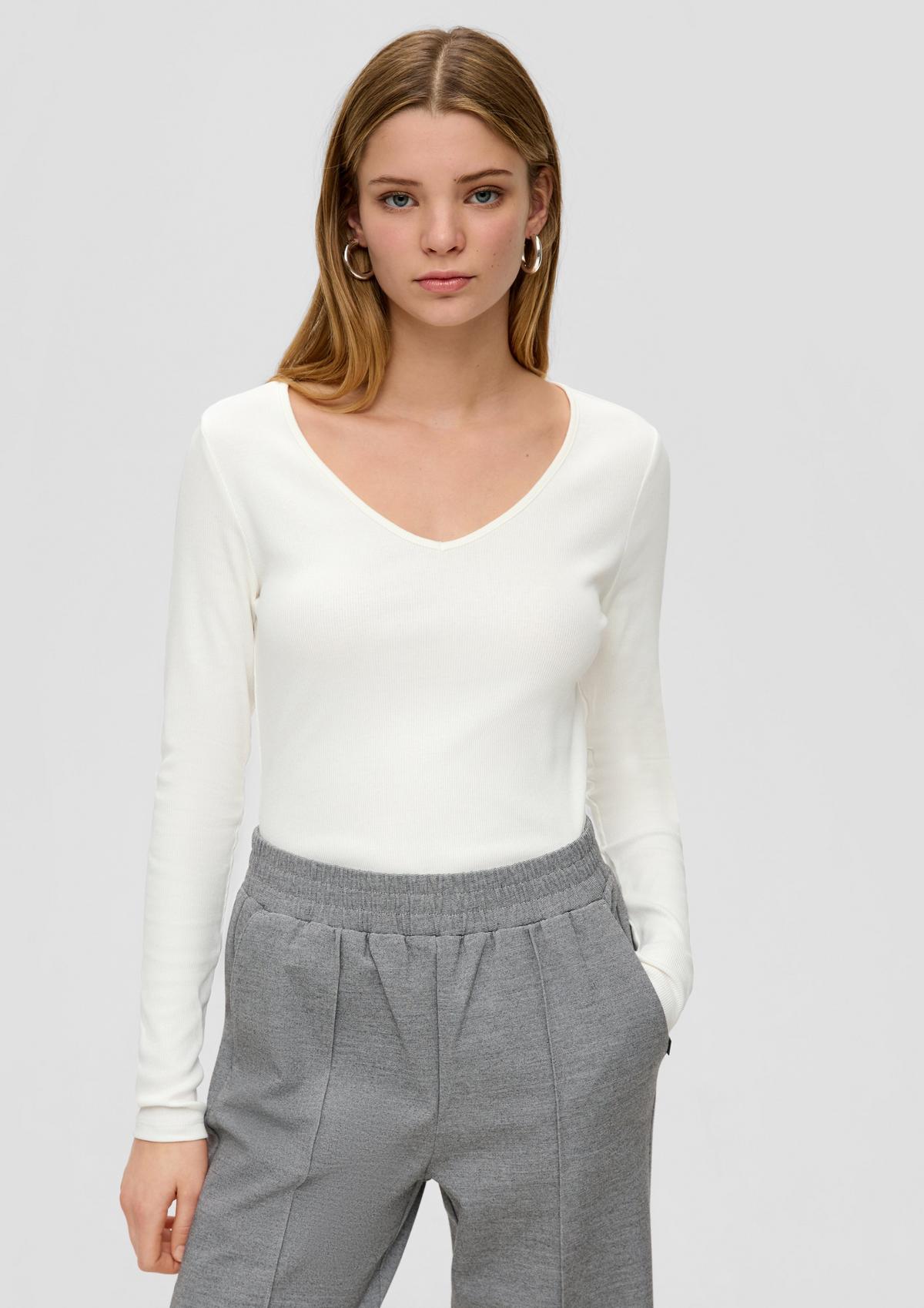 Ribbed long sleeve top in stretch cotton