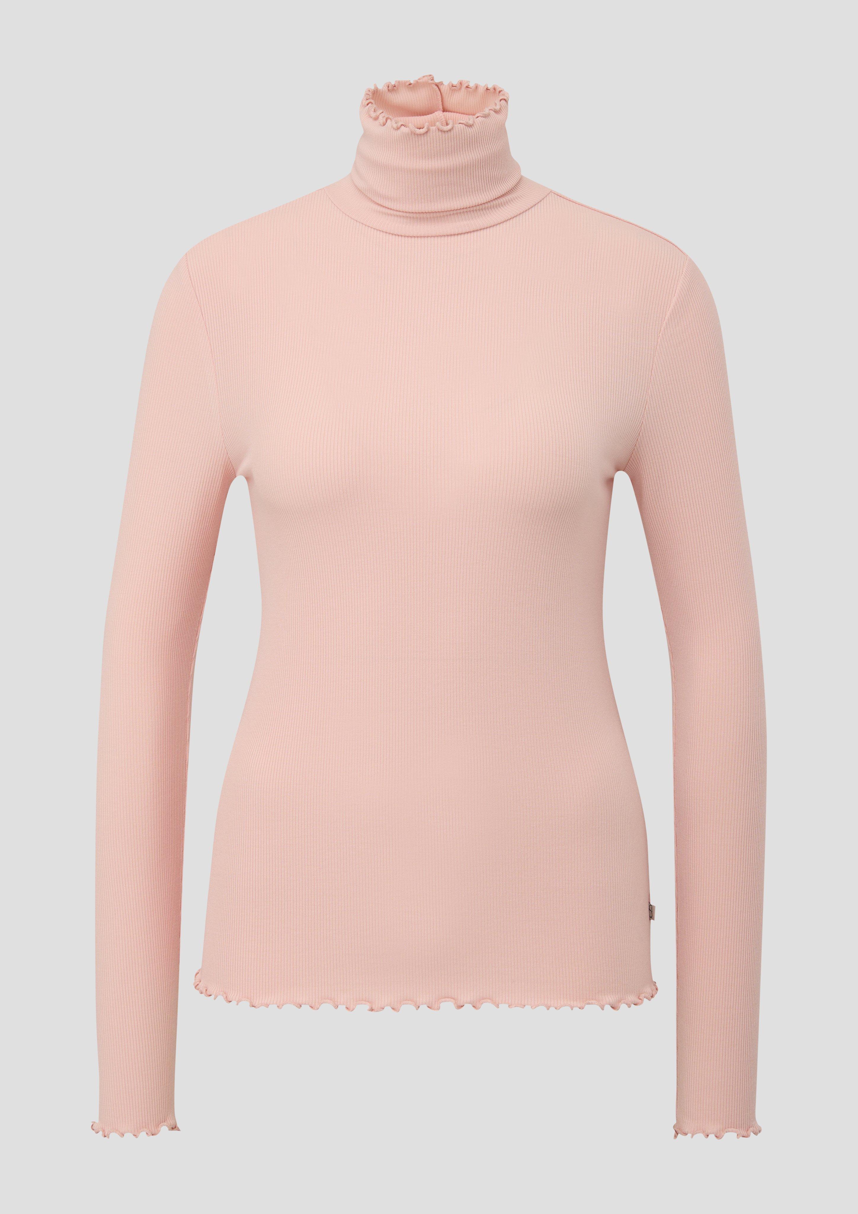 QS - Geripptes Longsleeve aus Modalmix, Damen, Rosa