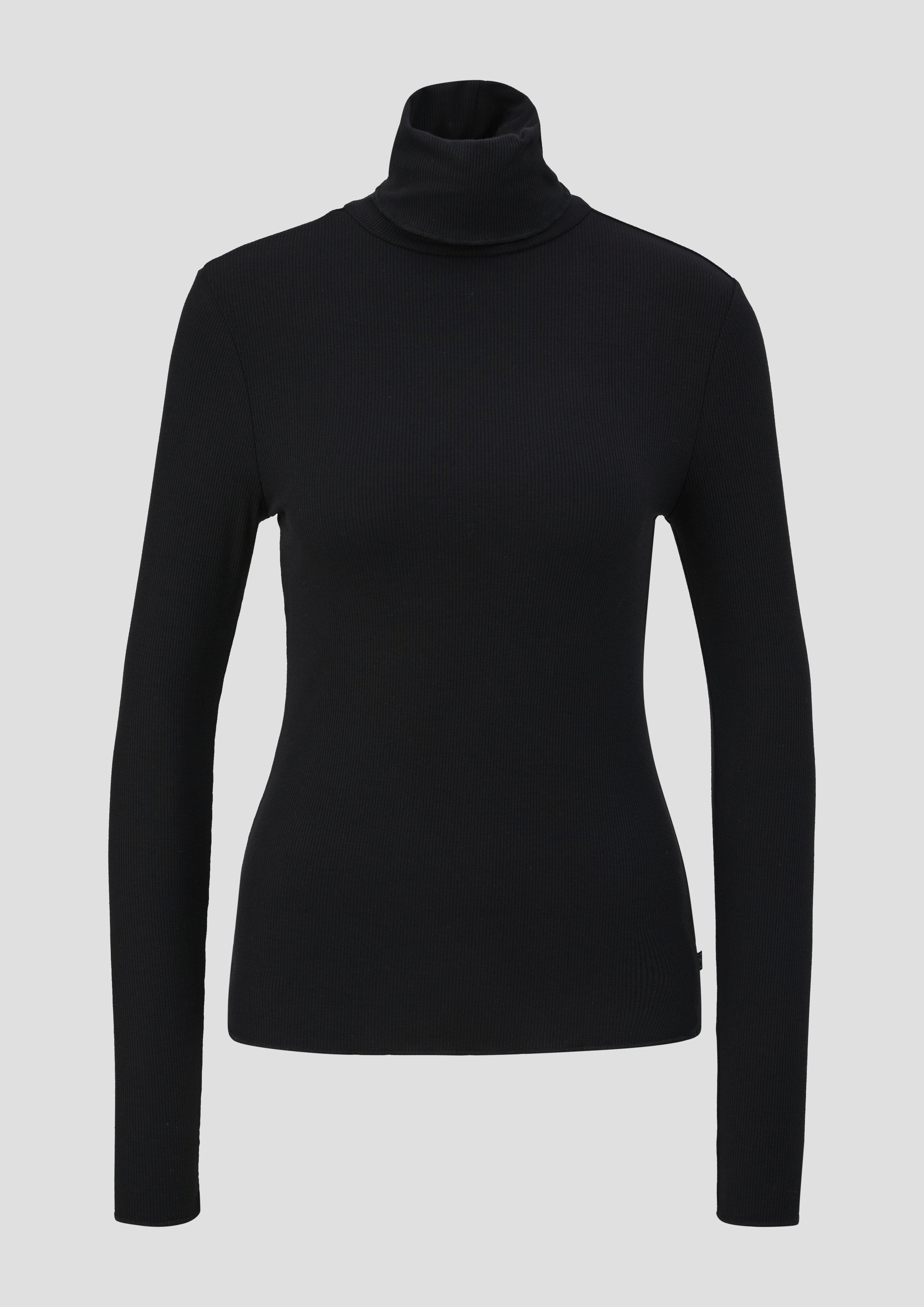 QS - Geripptes Longsleeve aus Modalmix, Damen, schwarz