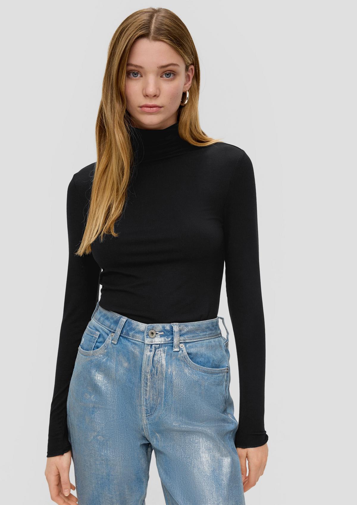 Ribbed long sleeve top in blended modal