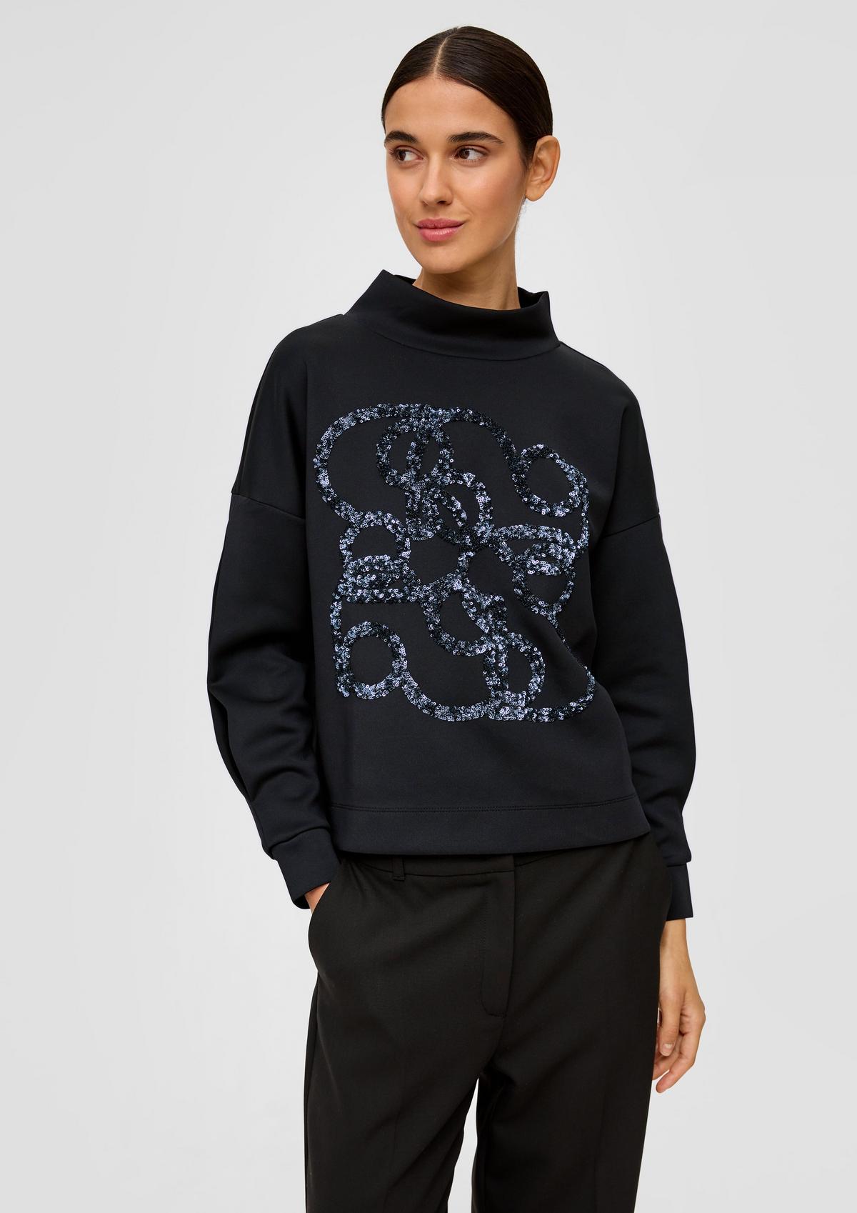 Sweatshirt mit Pailletten-Artwork - schwarz