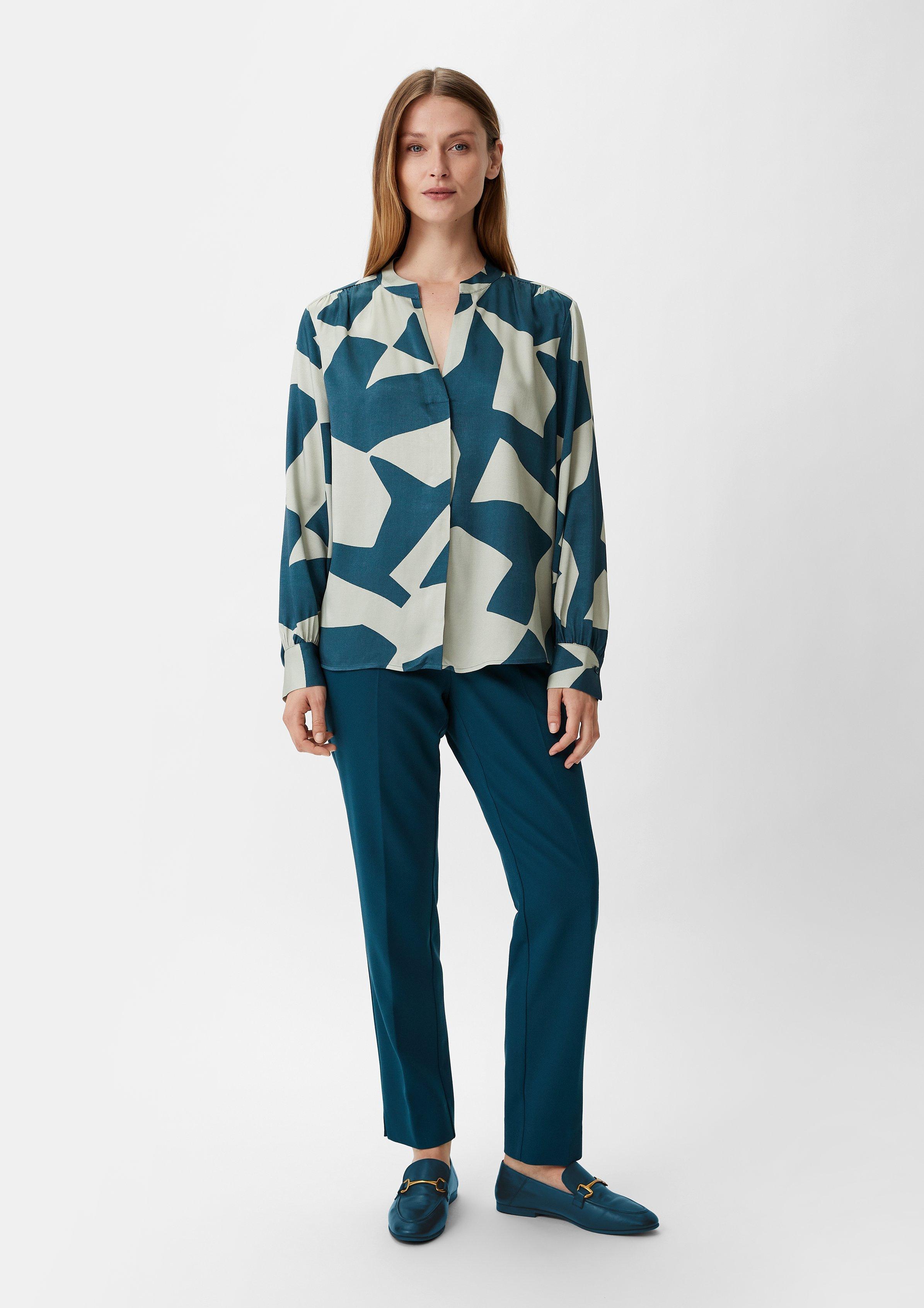Blouse with a notch neckline - dark turquoise | Comma Blouse with a notch neckline - dark turquoise | Comma