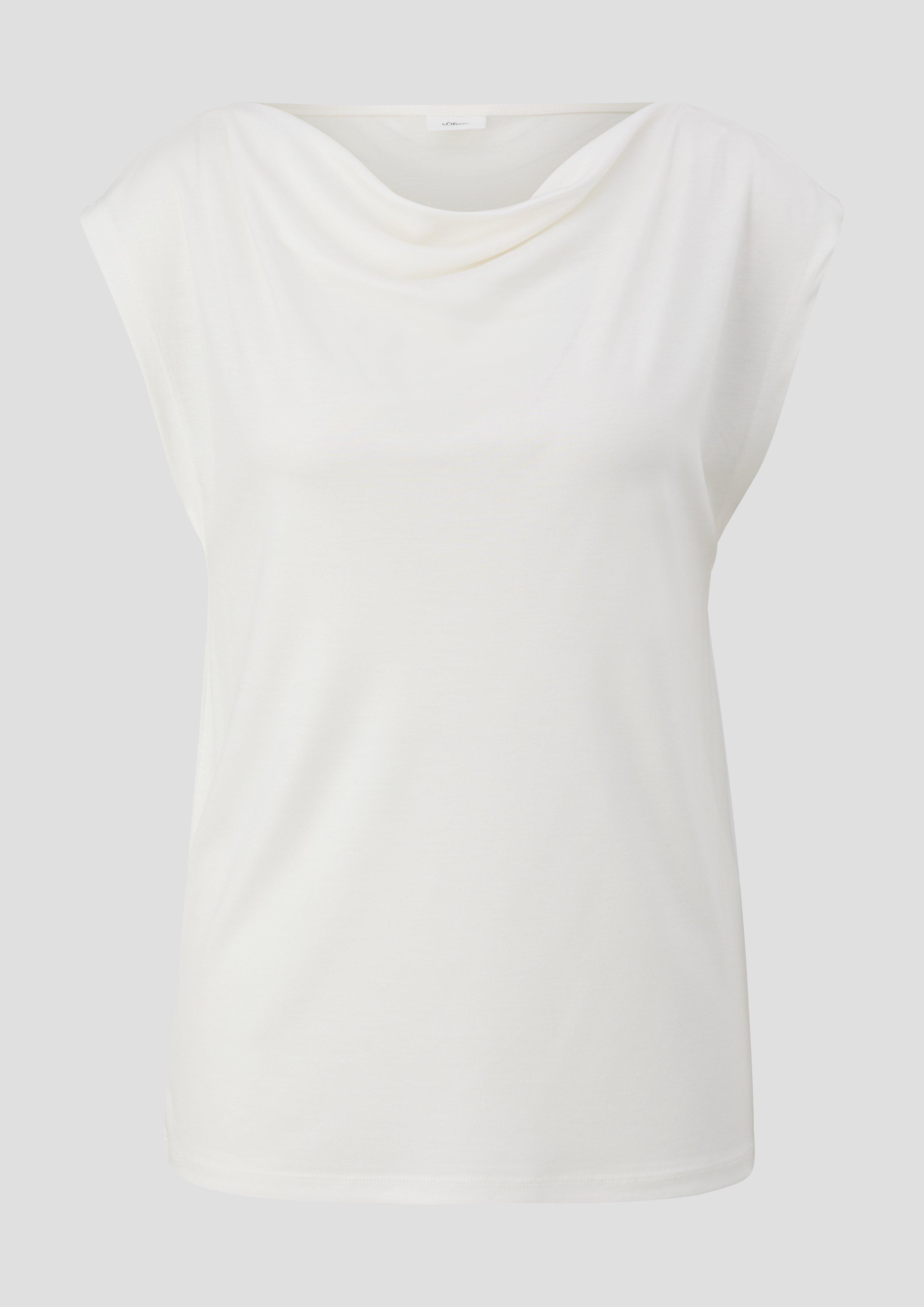 s.Oliver - Viskoseshirt aus Interlock-Jersey mit Wasserfall-Ausschnitt, Damen, creme