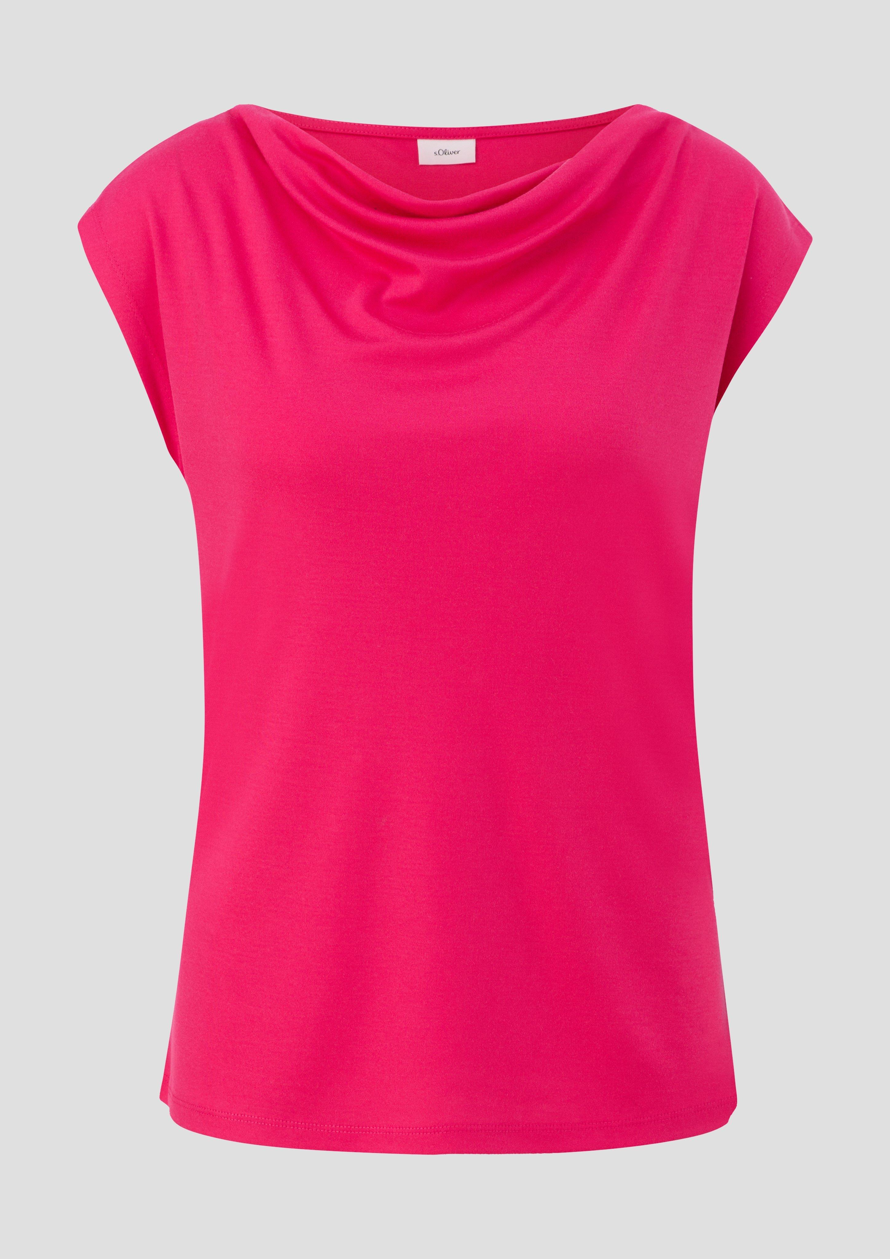 s.Oliver - Viskoseshirt aus Interlock-Jersey mit Wasserfall-Ausschnitt, Damen, Rosa