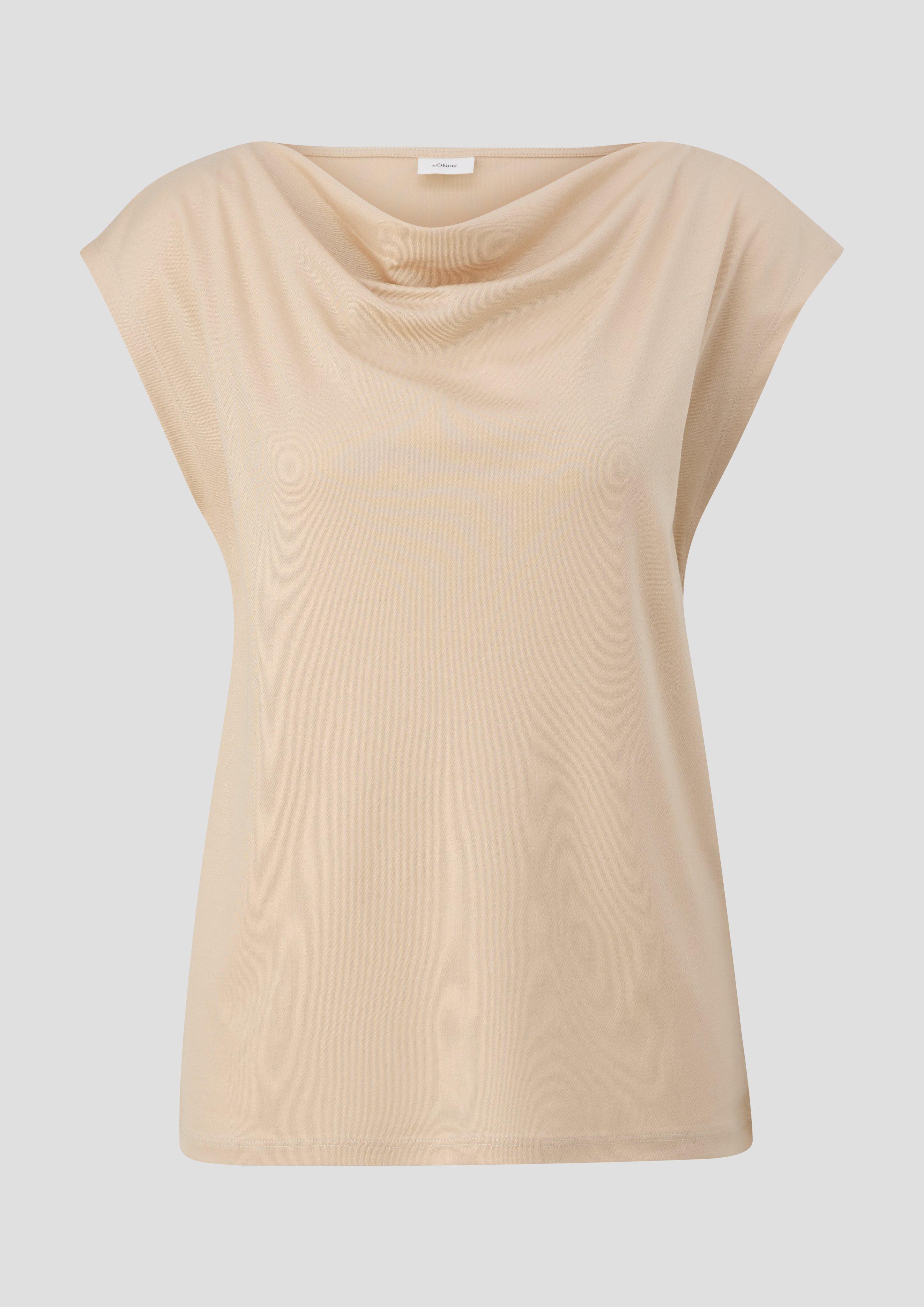 s.Oliver - Viskoseshirt aus Interlock-Jersey mit Wasserfall-Ausschnitt, Damen, Beige