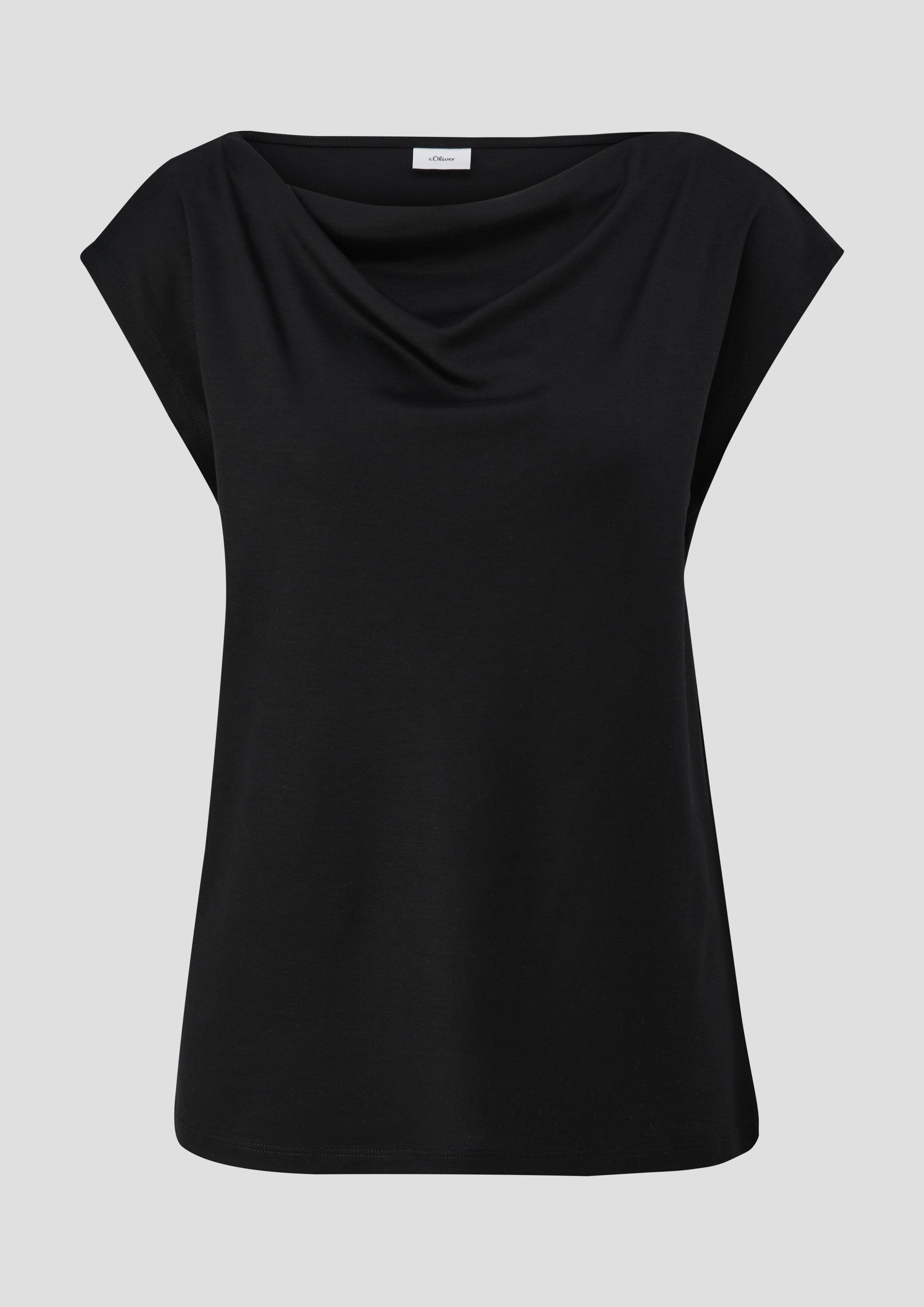 s.Oliver - Viskoseshirt aus Interlock-Jersey mit Wasserfall-Ausschnitt, Damen, schwarz