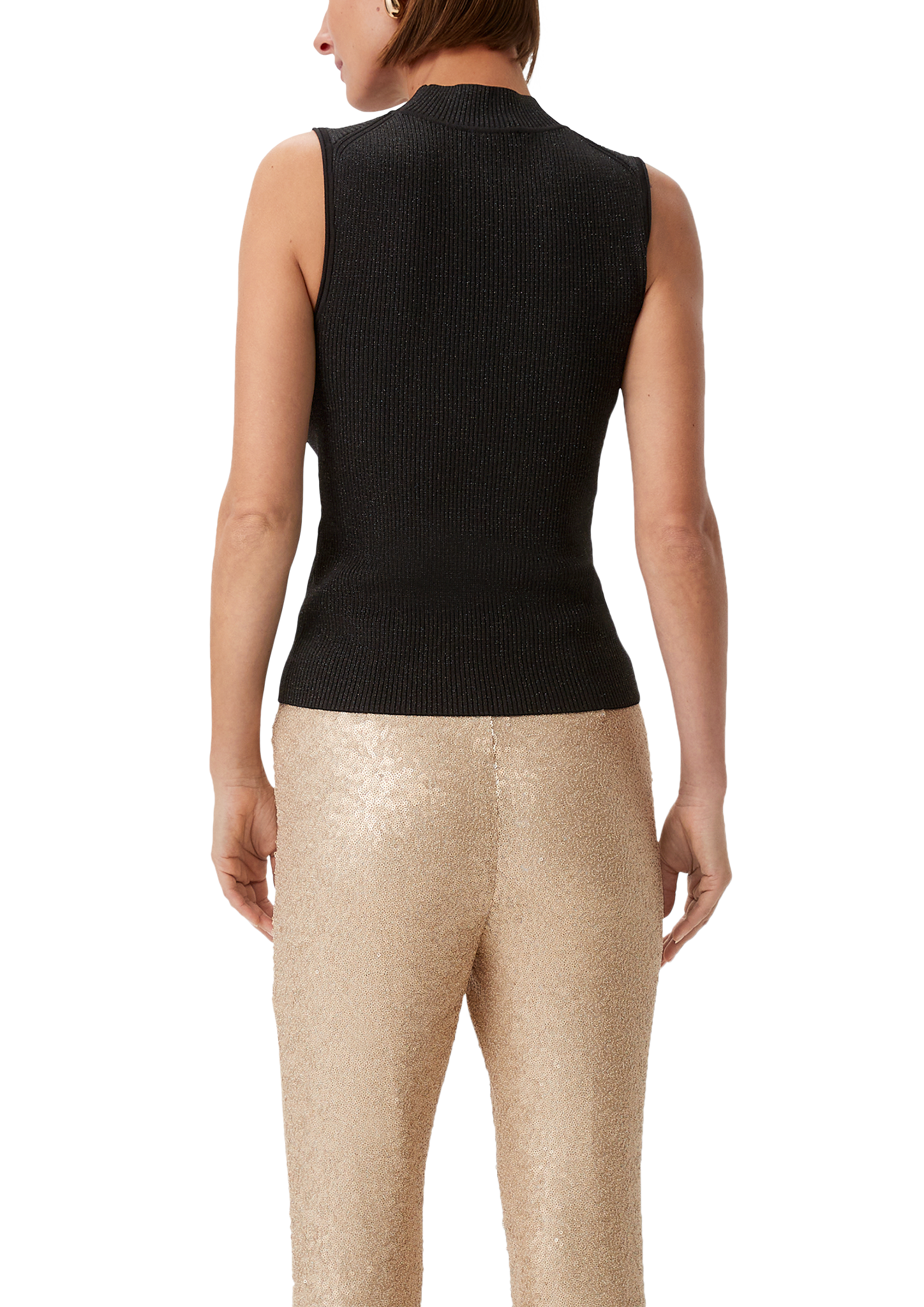 Rib knit top with sparkly thread - Black | SCAYLE
