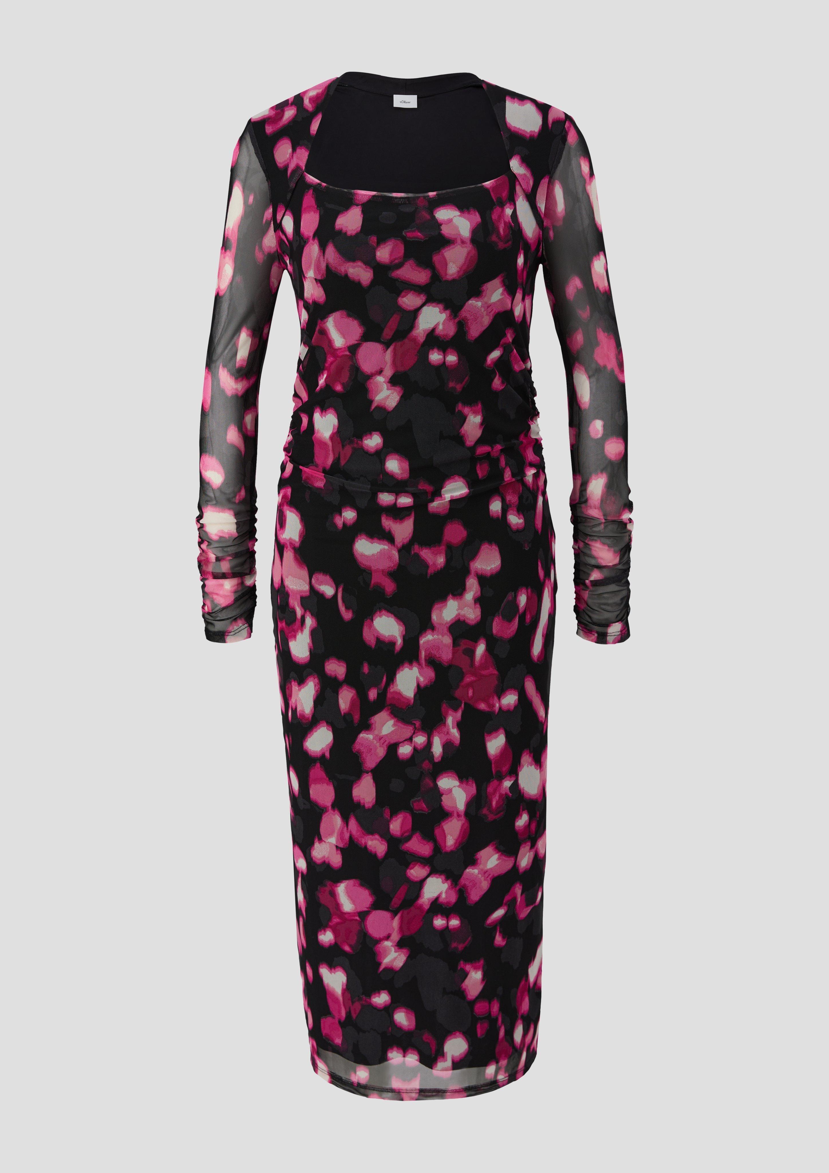Thumbnail - s.Oliver - Mesh-Kleid mit Raffung, Damen, mehrfarbig|pink|schwarz