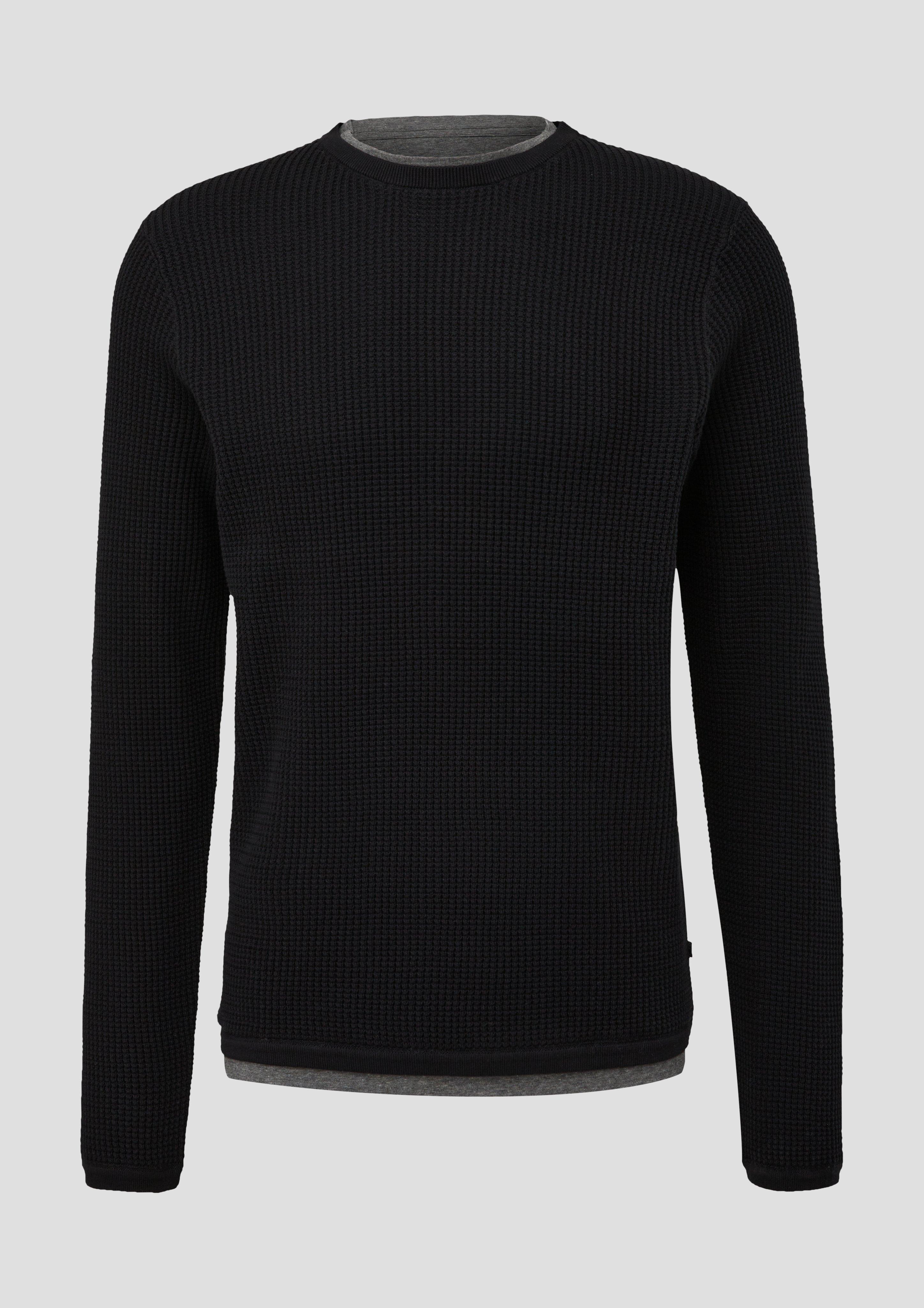 QS - Strickpullover in Layering-Optik, Herren, schwarz